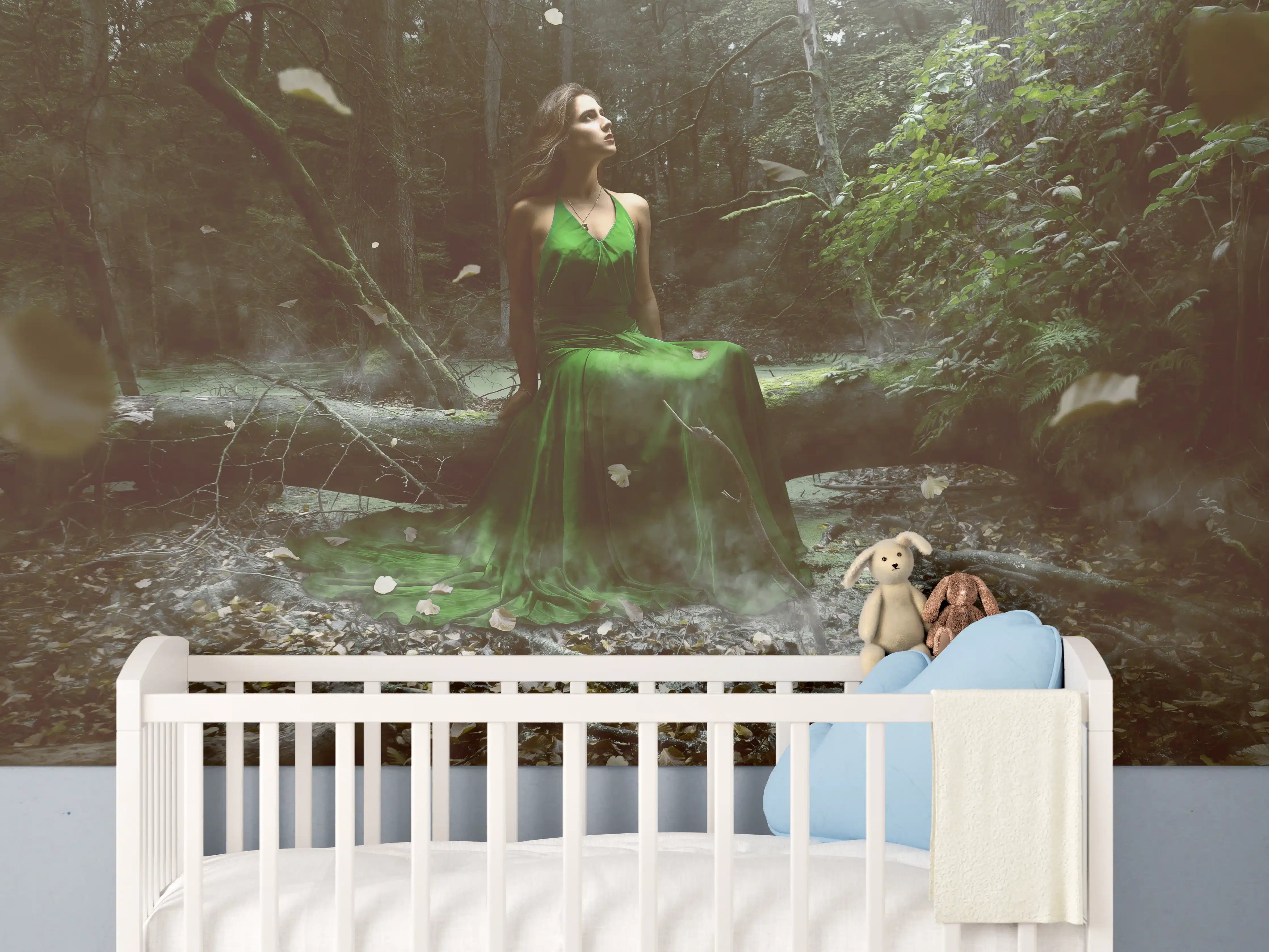 Babyzimmer Wandgestaltung - Geheimnisvoller Wald im Grauton