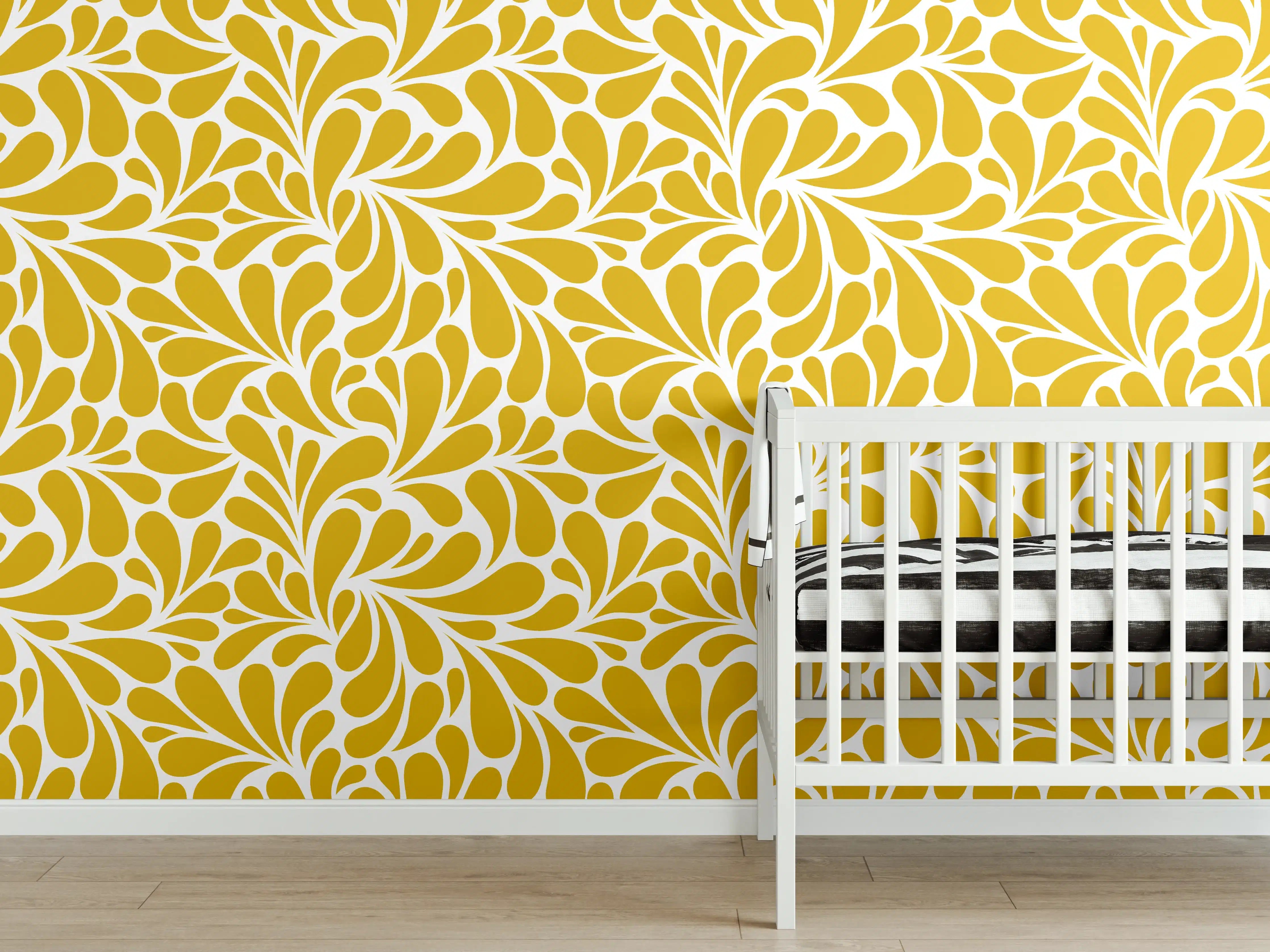 Babyzimmer Wandgestaltung - Gelb-Weiß-Muster-Design
