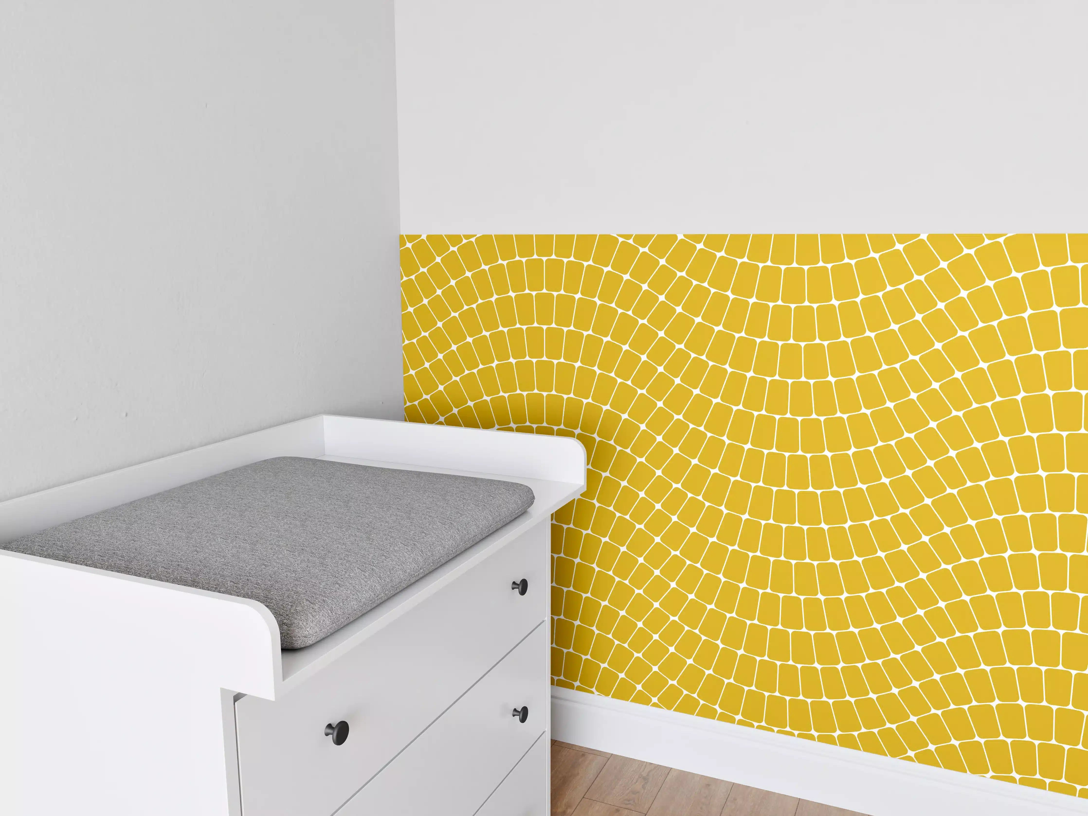 Babyzimmer Wandgestaltung - Gelbe Wellenmuster für lebendige Räume