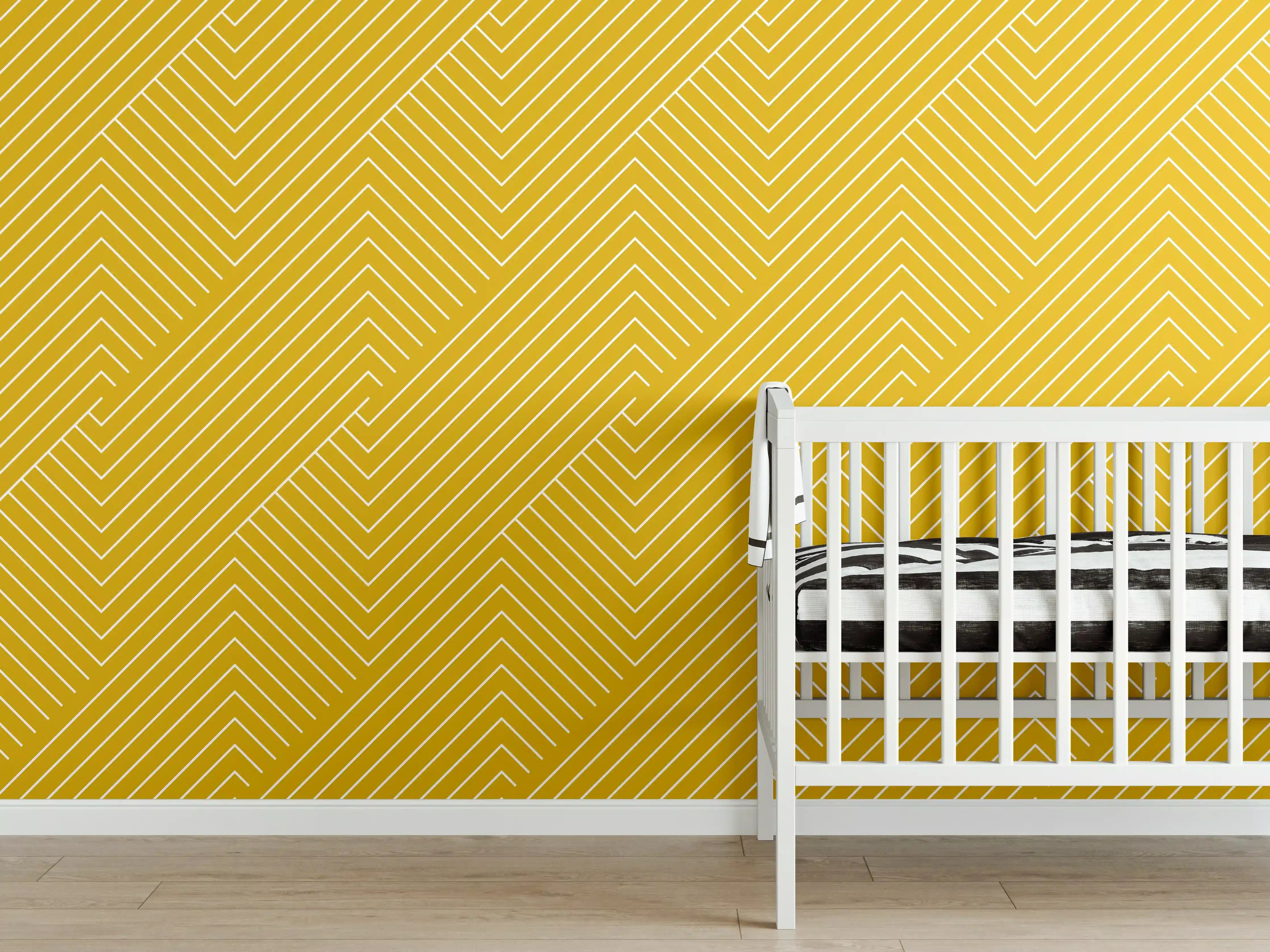 Babyzimmer Wandgestaltung - Gelbe geometrische Fliesen mit weißen und grauen Nuancen