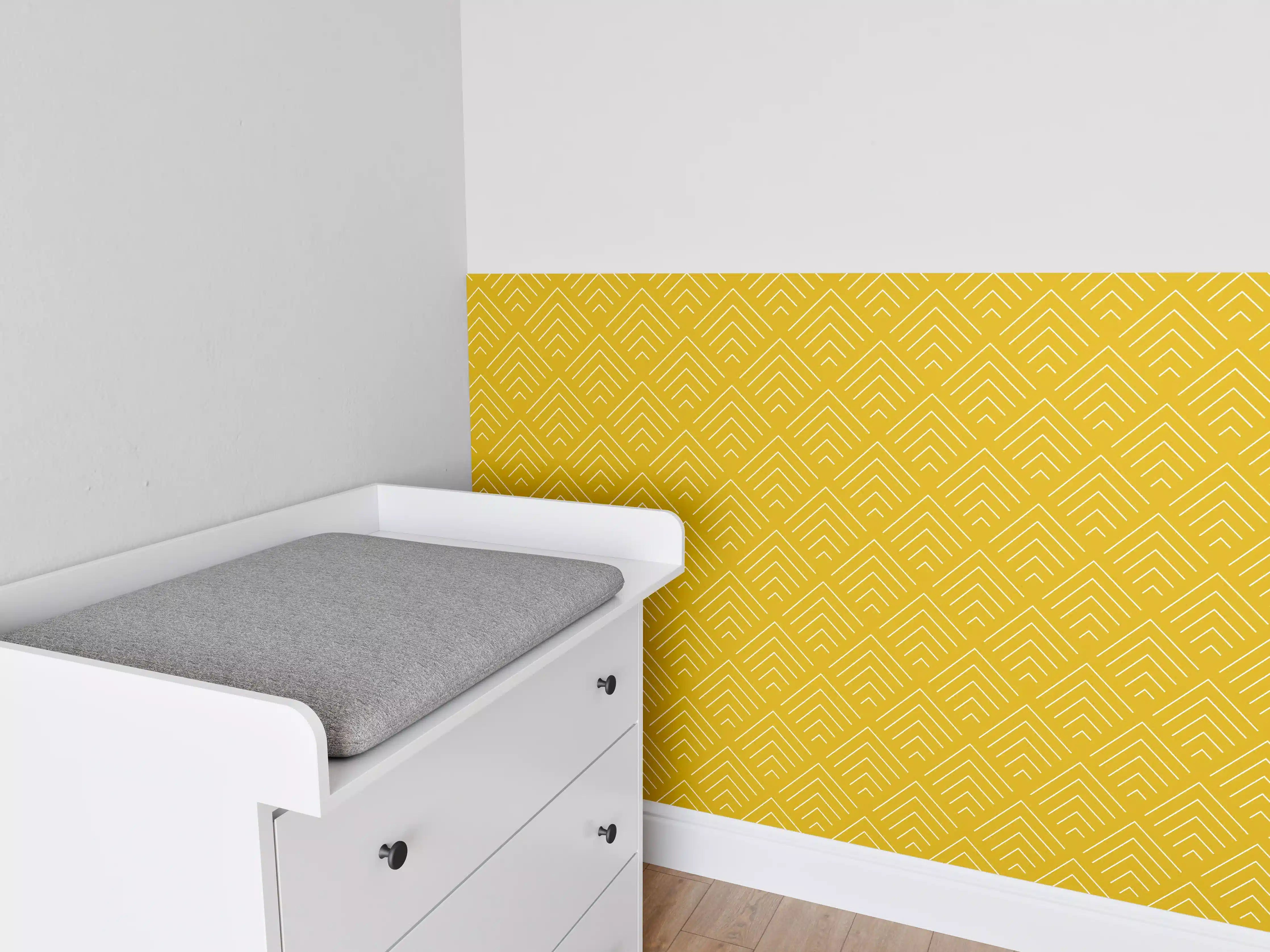 Babyzimmer Wandgestaltung - Gelbes Muster mit geometrischen Linien