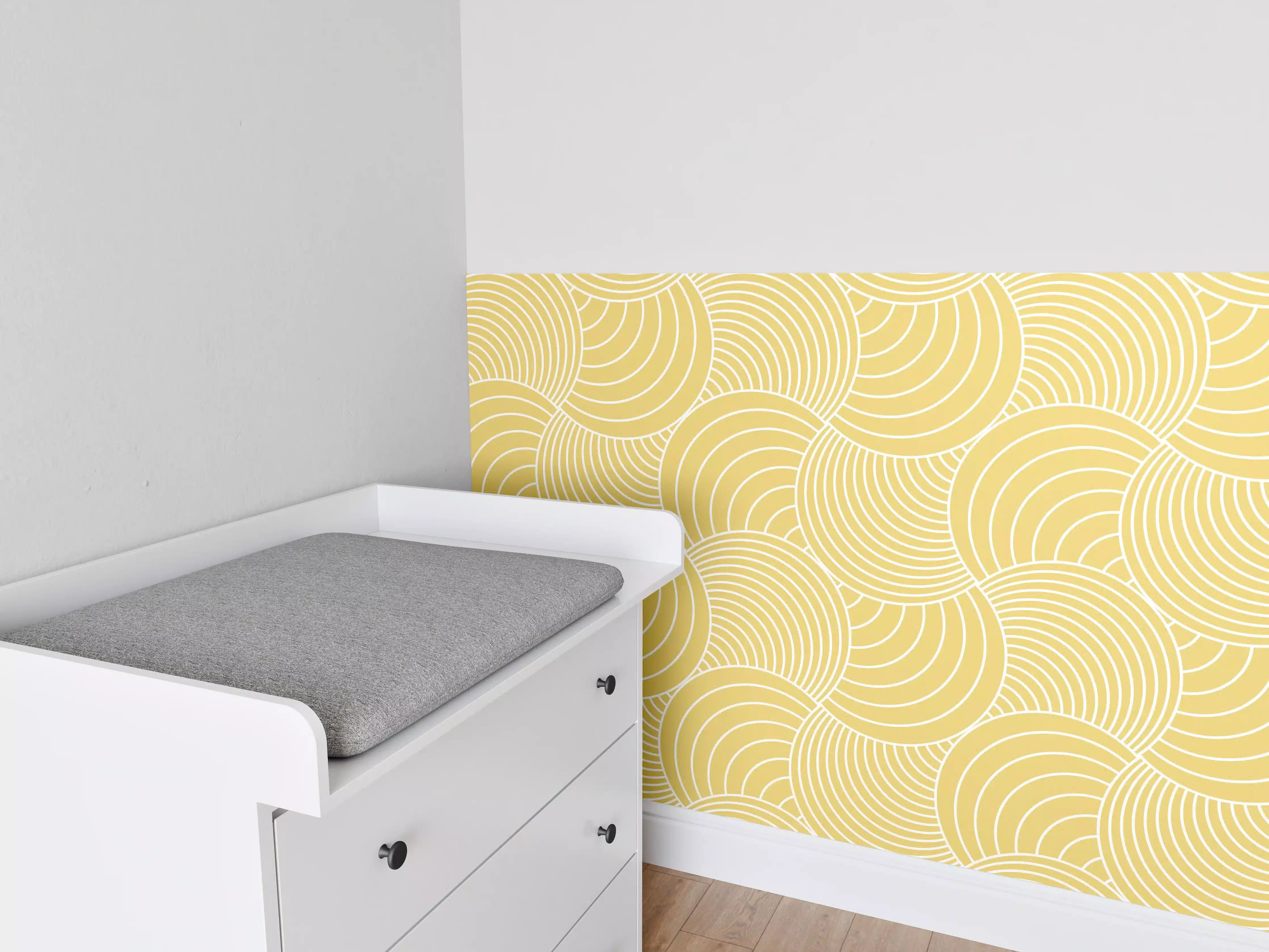 Babyzimmer Wandgestaltung - Gelbes Wellenmuster mit Goldakzenten