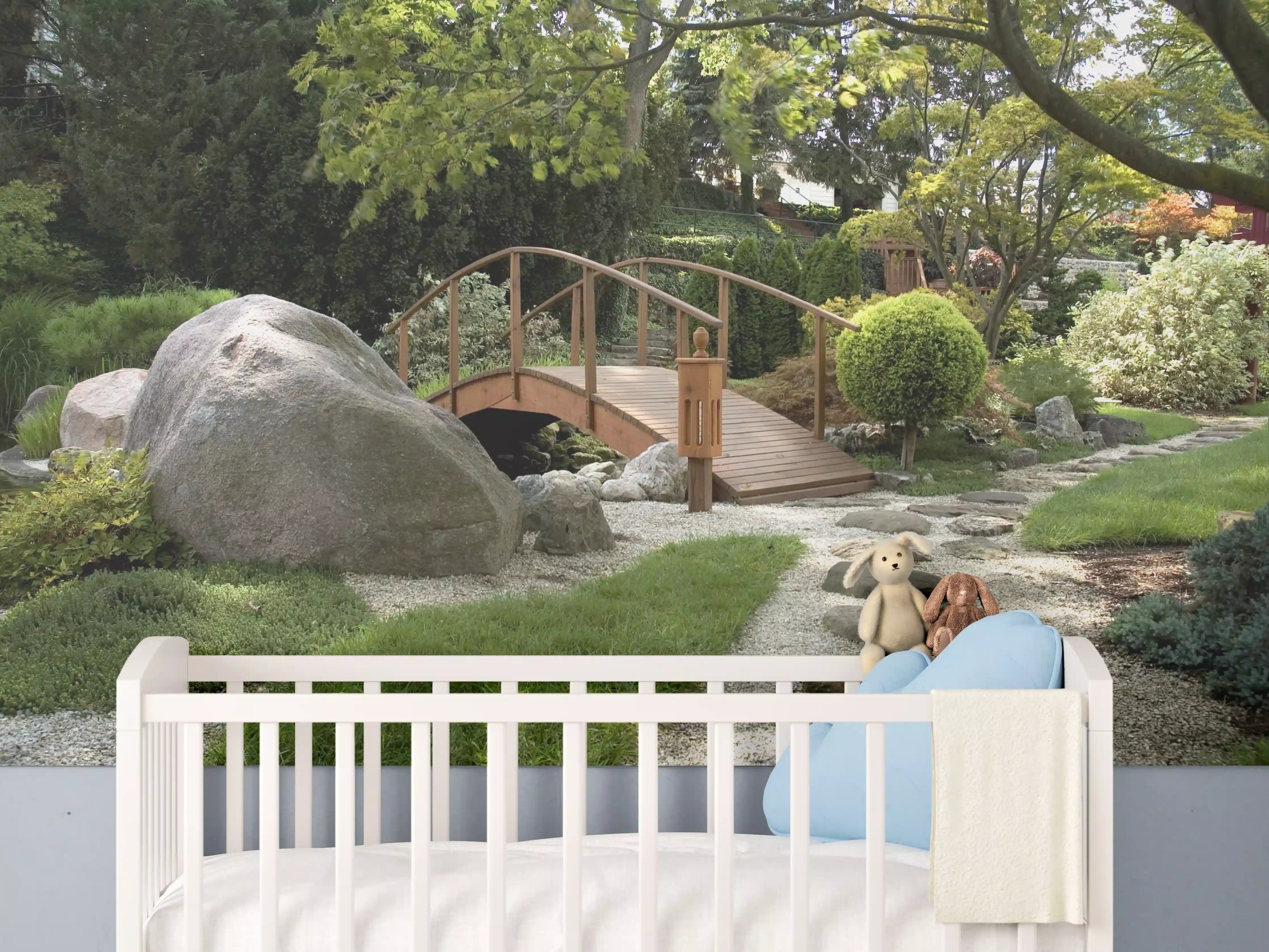 Babyzimmer Wandgestaltung - Gemütliche Garten-Brücke mit Natursteinen