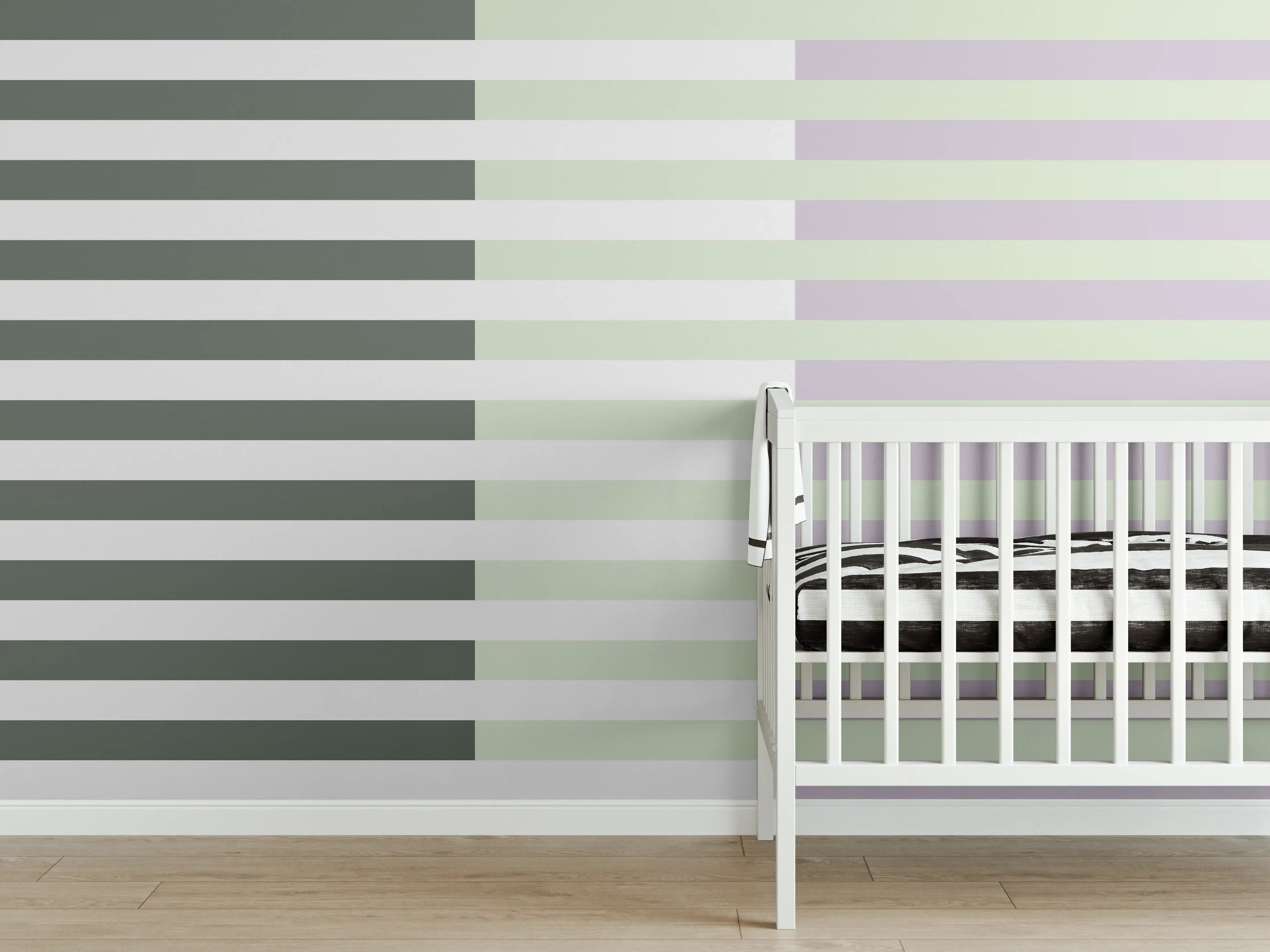 Babyzimmer Wandgestaltung - Gemusterte horizontale Streifen in Pastellfarben