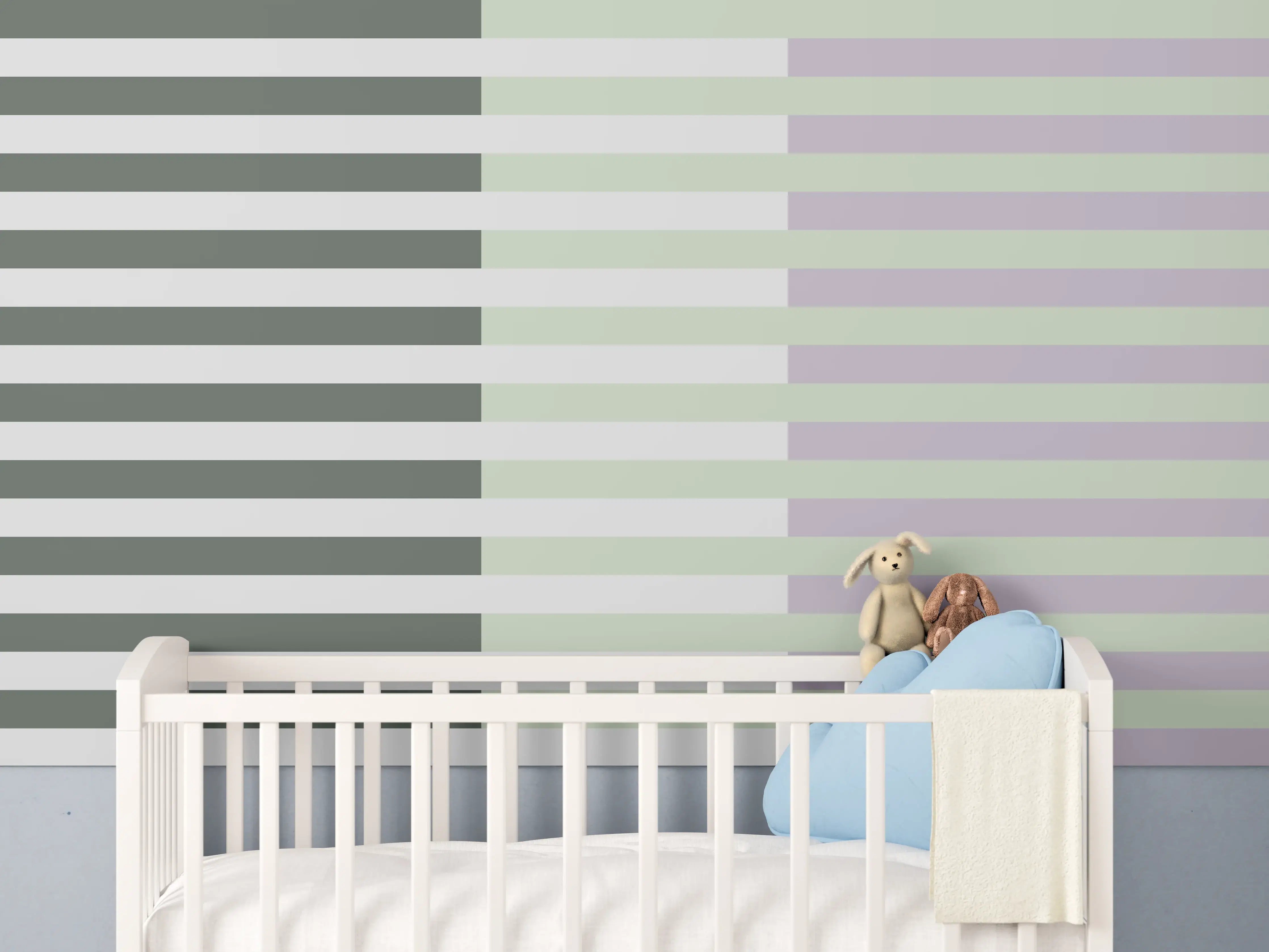 Babyzimmer Wandgestaltung - Gemusterte horizontale Streifen in Pastellfarben