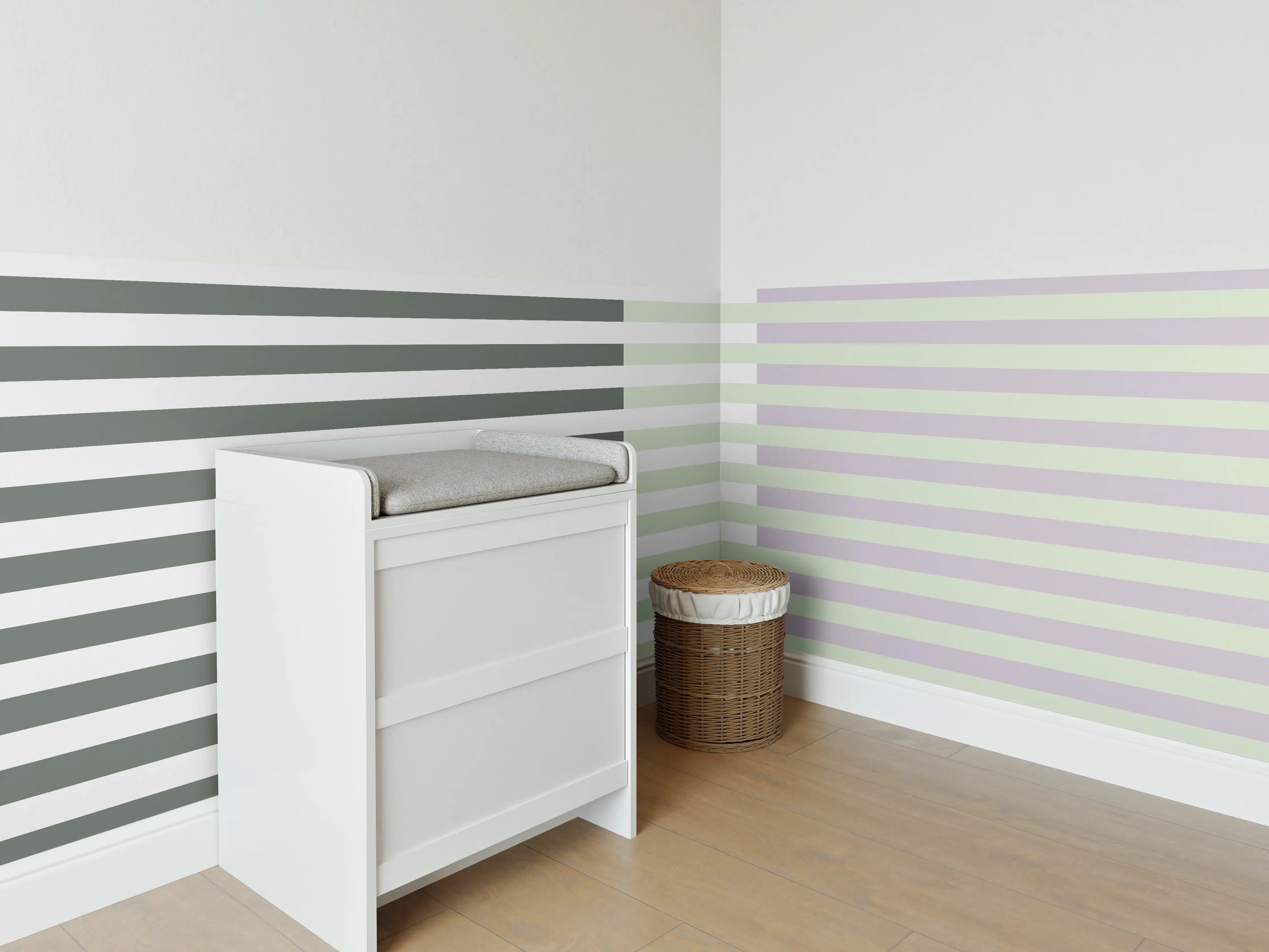 Babyzimmer Wandgestaltung - Gemusterte horizontale Streifen in Pastellfarben