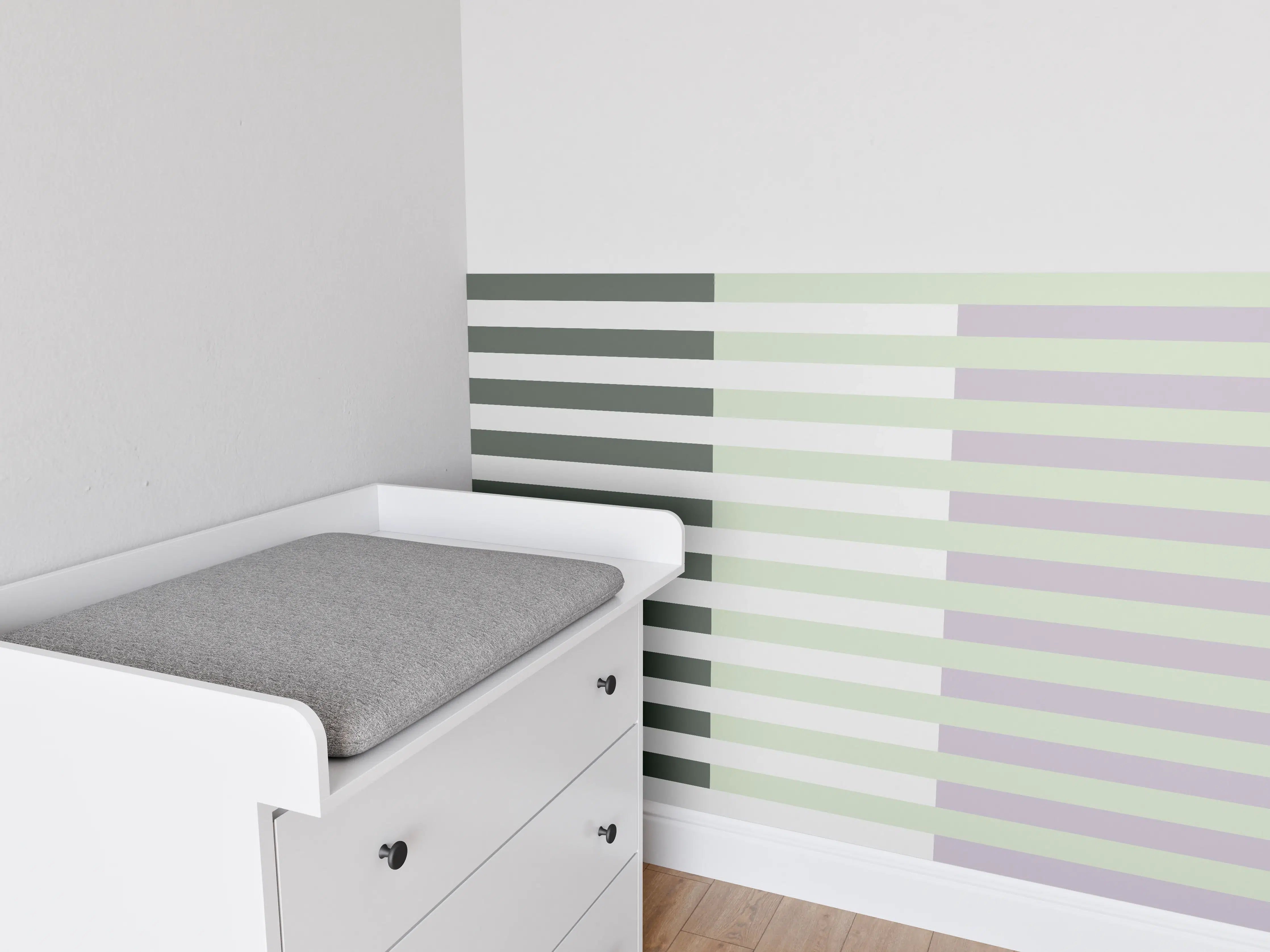 Babyzimmer Wandgestaltung - Gemusterte horizontale Streifen in Pastellfarben