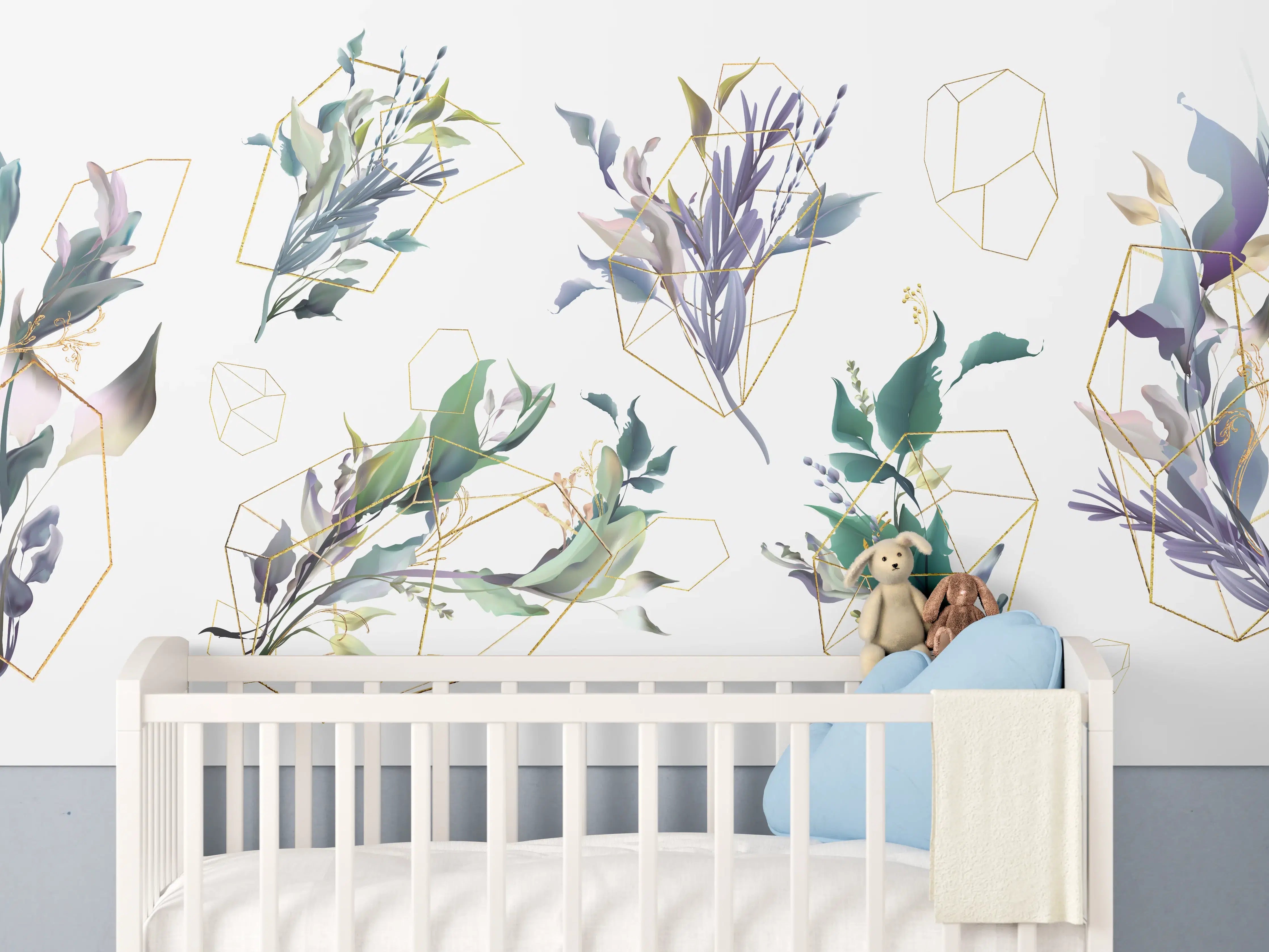 Babyzimmer Wandgestaltung - Geometrisch-Florales Kunstwerk
