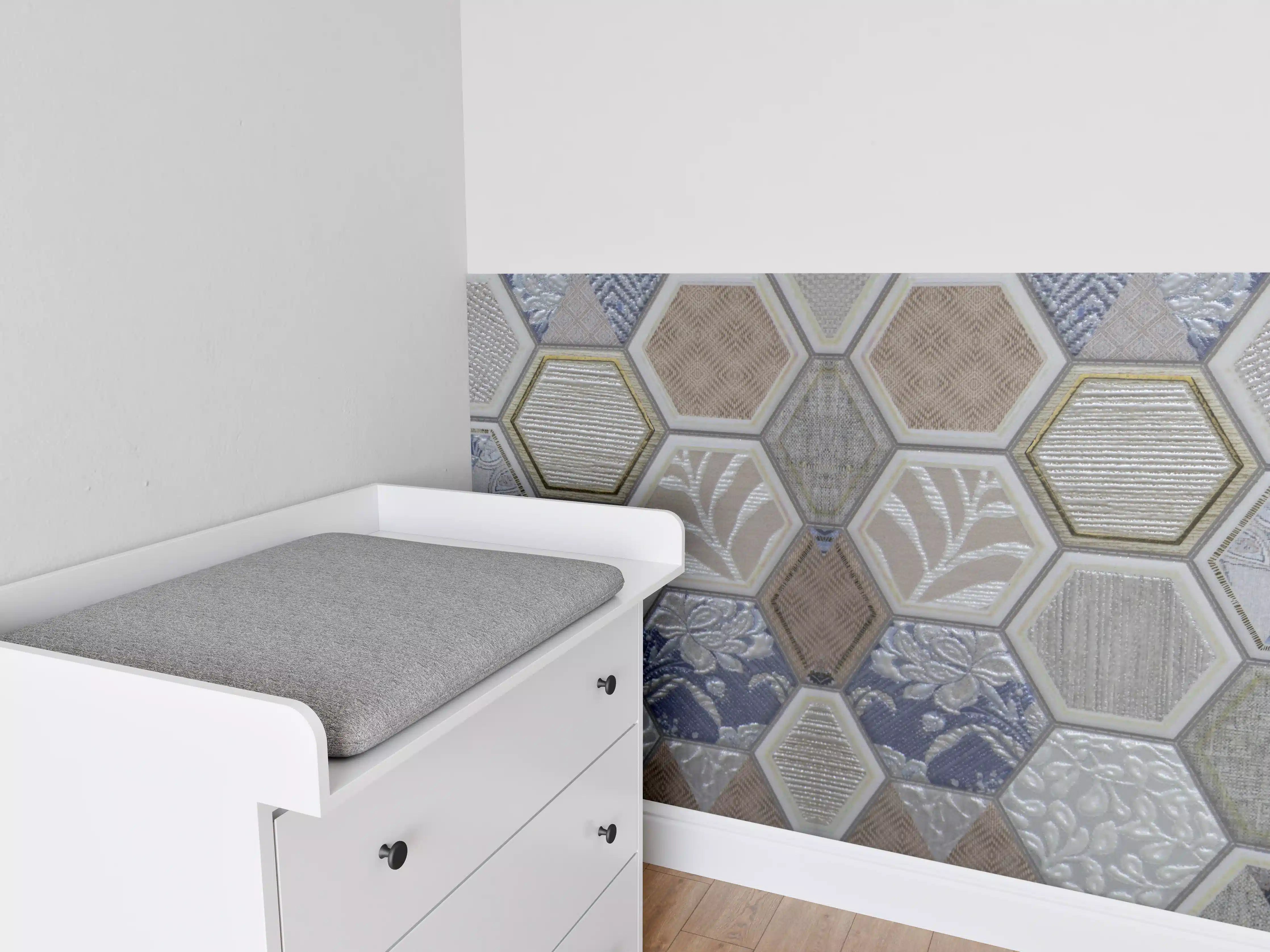 Babyzimmer Wandgestaltung - Geometrische Blau-Beige Fliesen