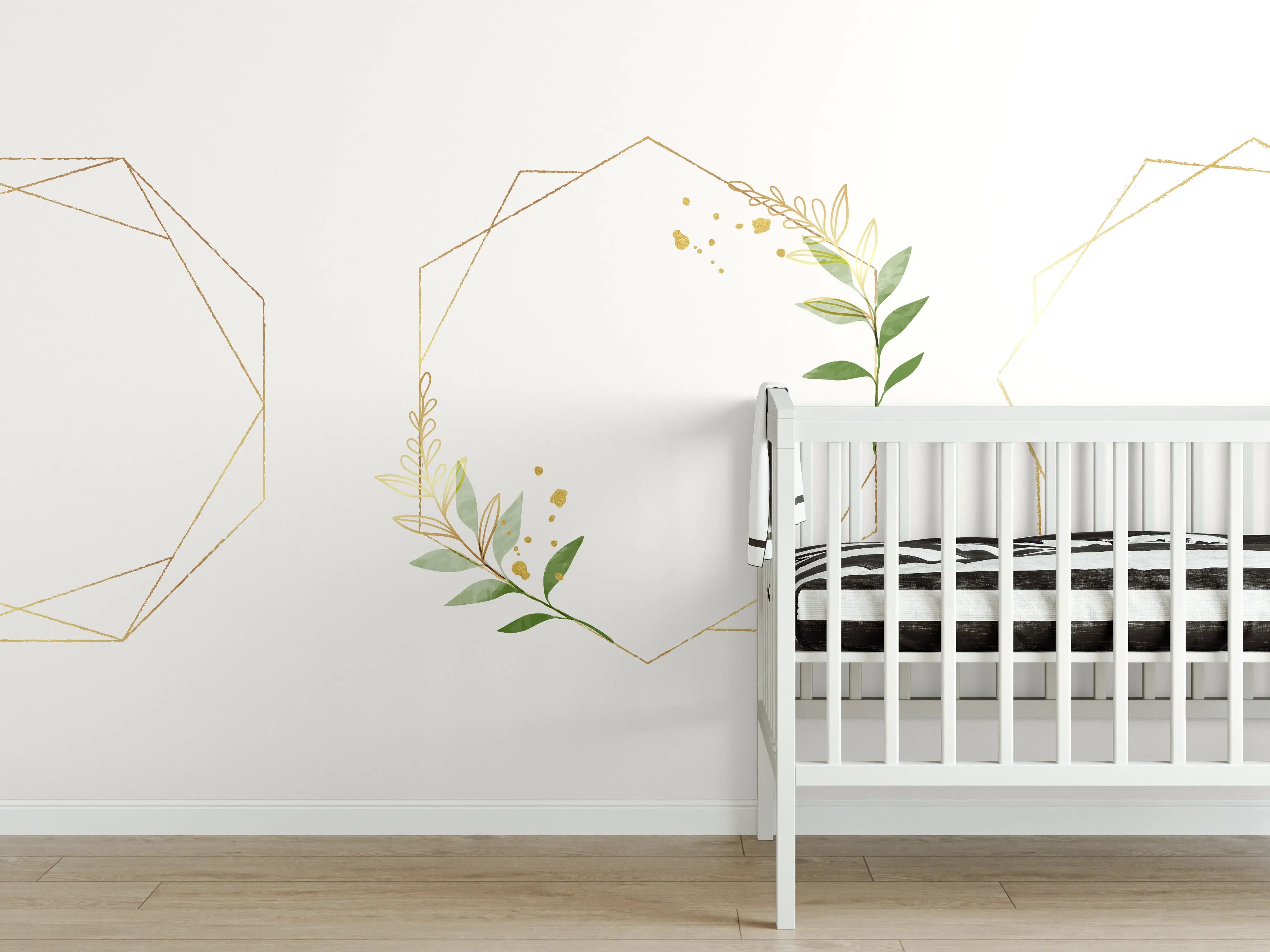 Babyzimmer Wandgestaltung - Geometrische Blumenrahmen Gold