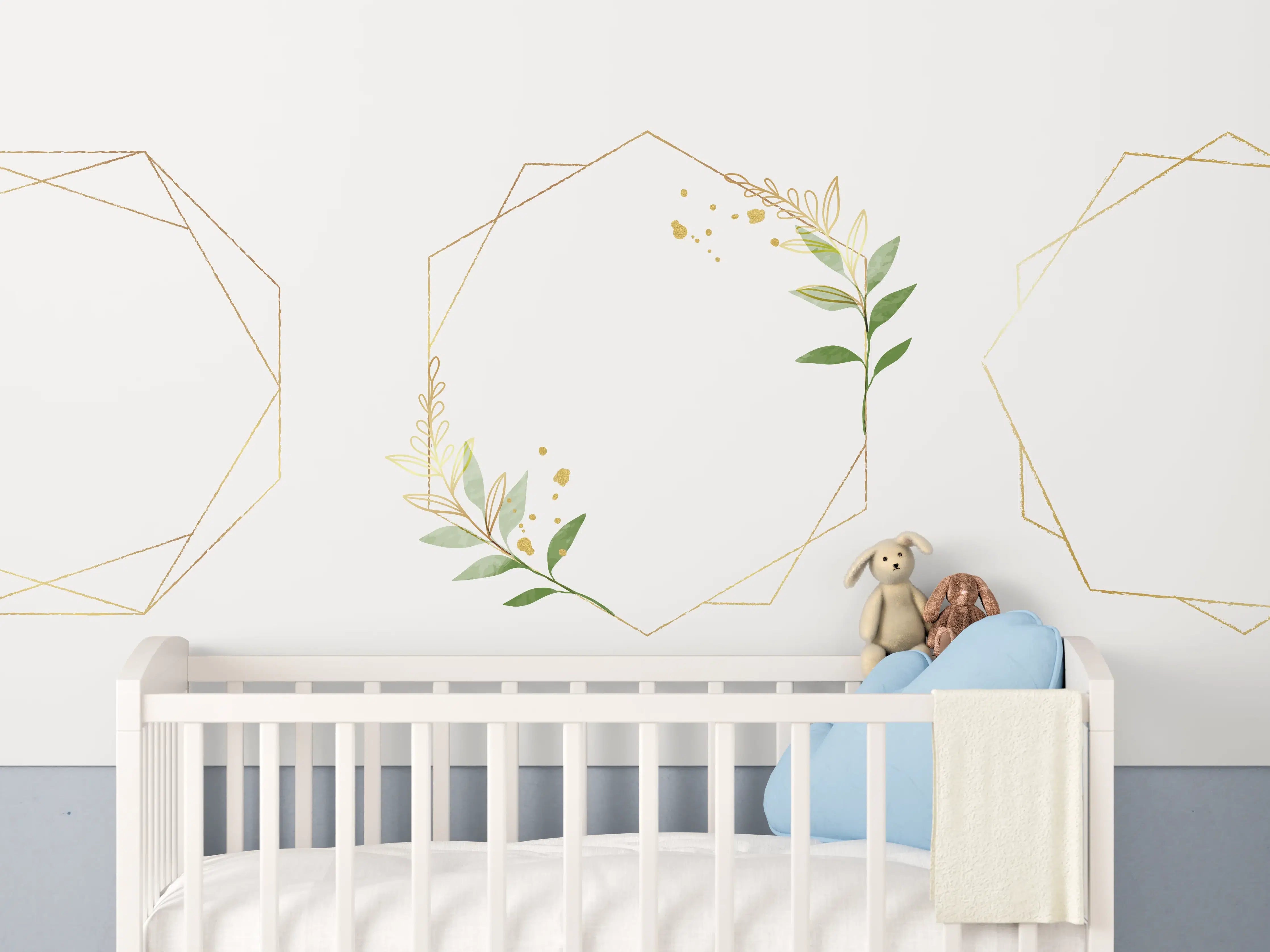 Babyzimmer Wandgestaltung - Geometrische Blumenrahmen Gold