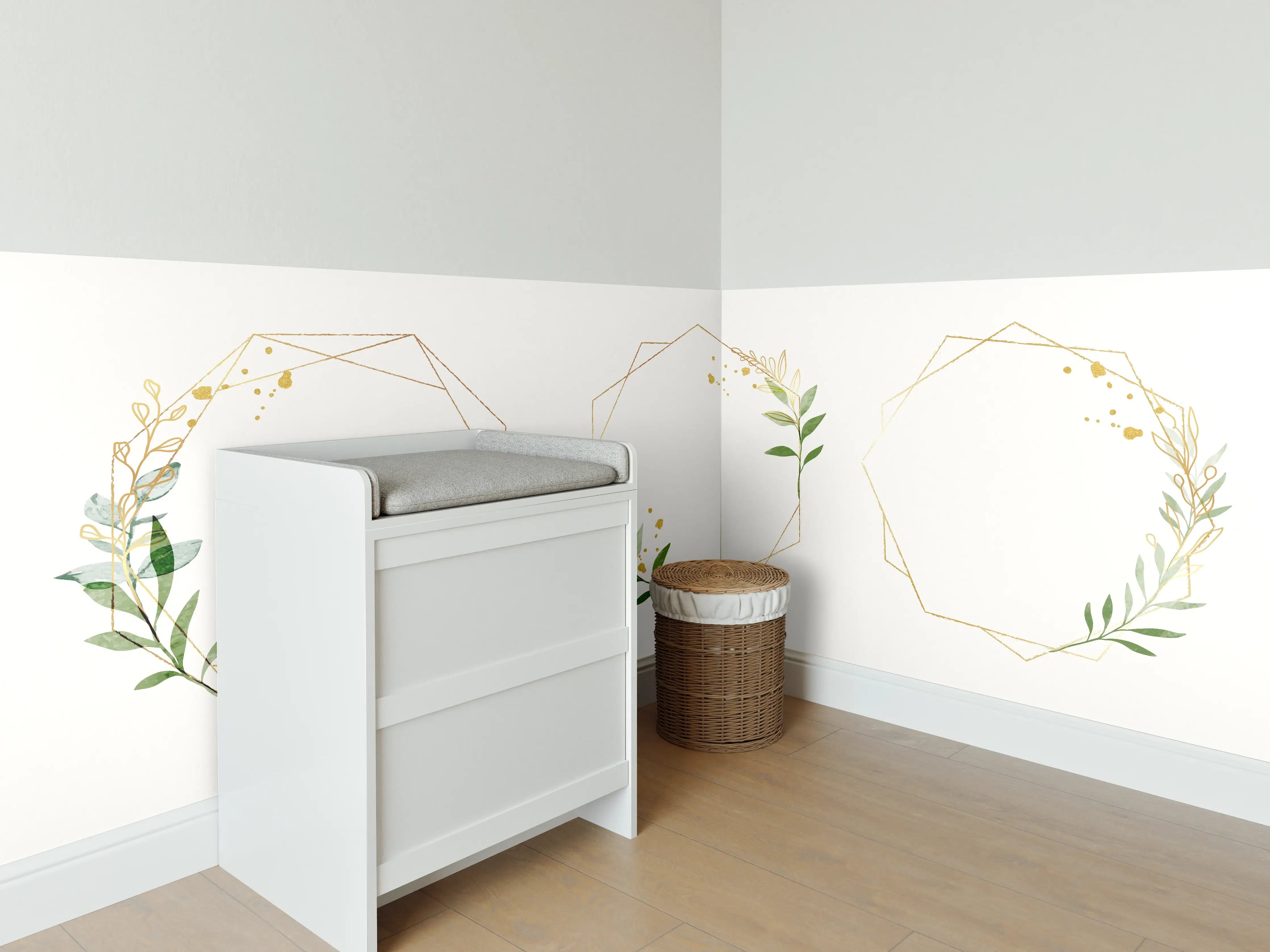 Babyzimmer Wandgestaltung - Geometrische Blumenrahmen Gold