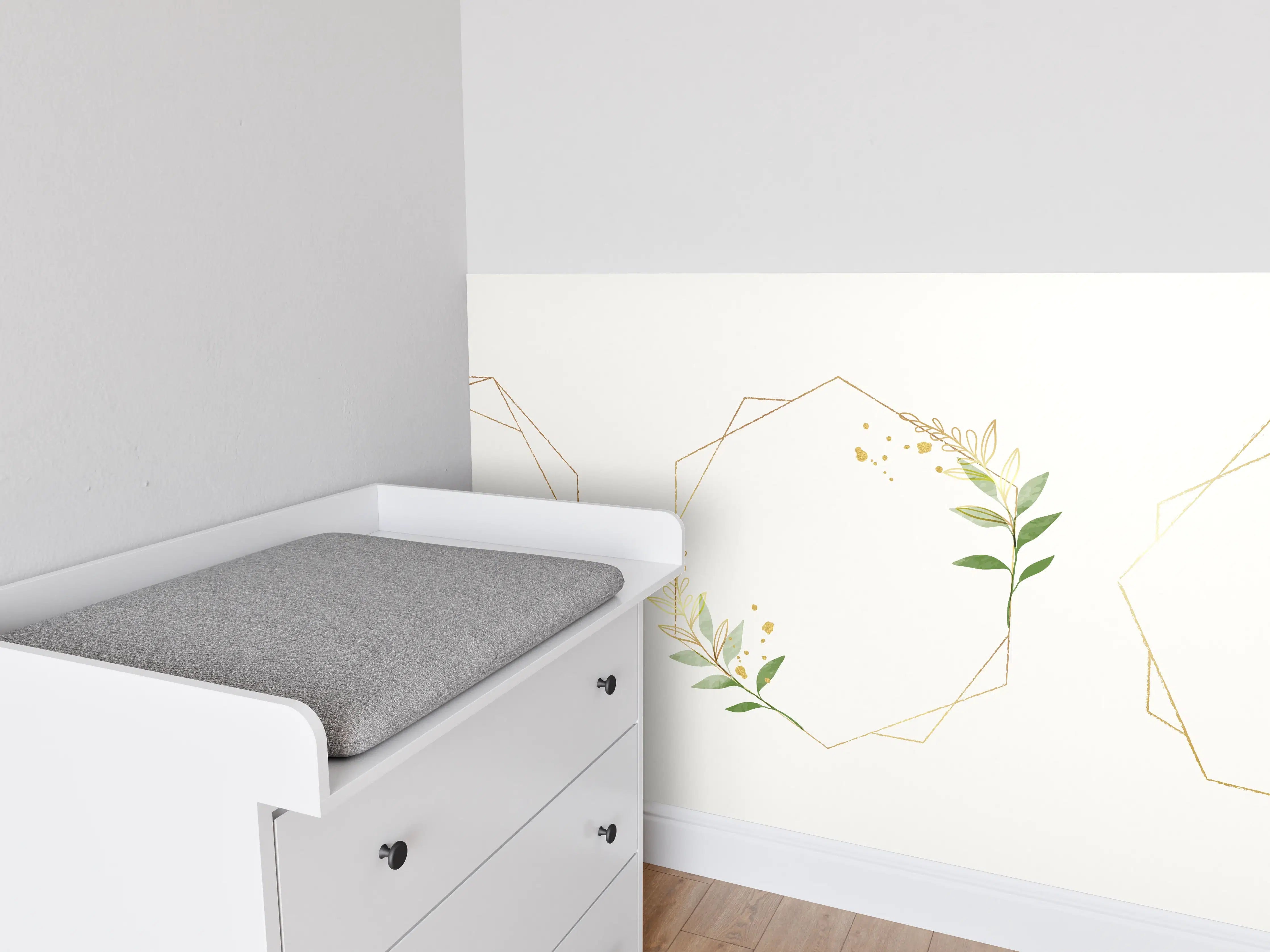 Babyzimmer Wandgestaltung - Geometrische Blumenrahmen Gold