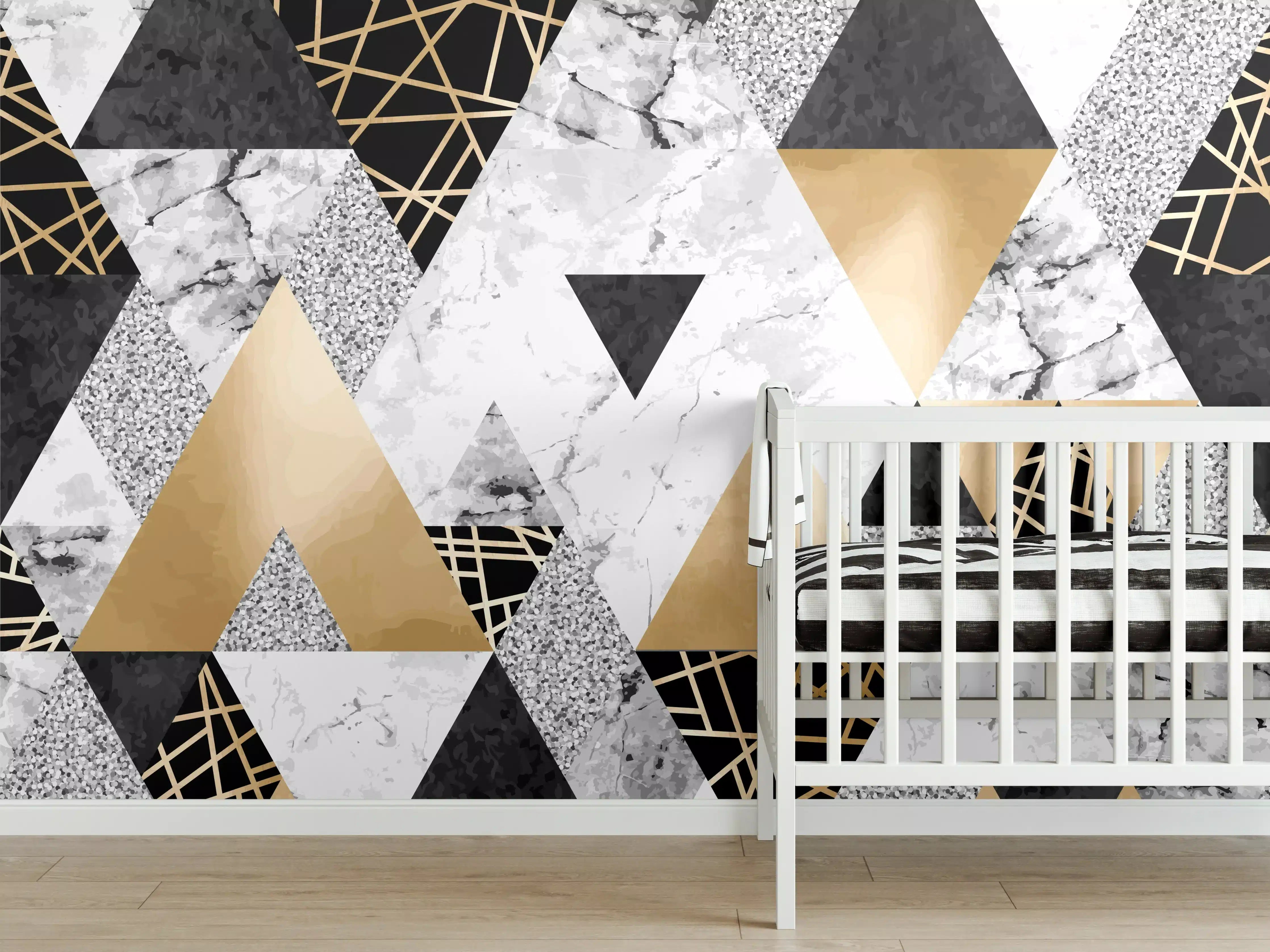 Babyzimmer Wandgestaltung - Geometrische Gold-Schwarz-Weiß-Muster