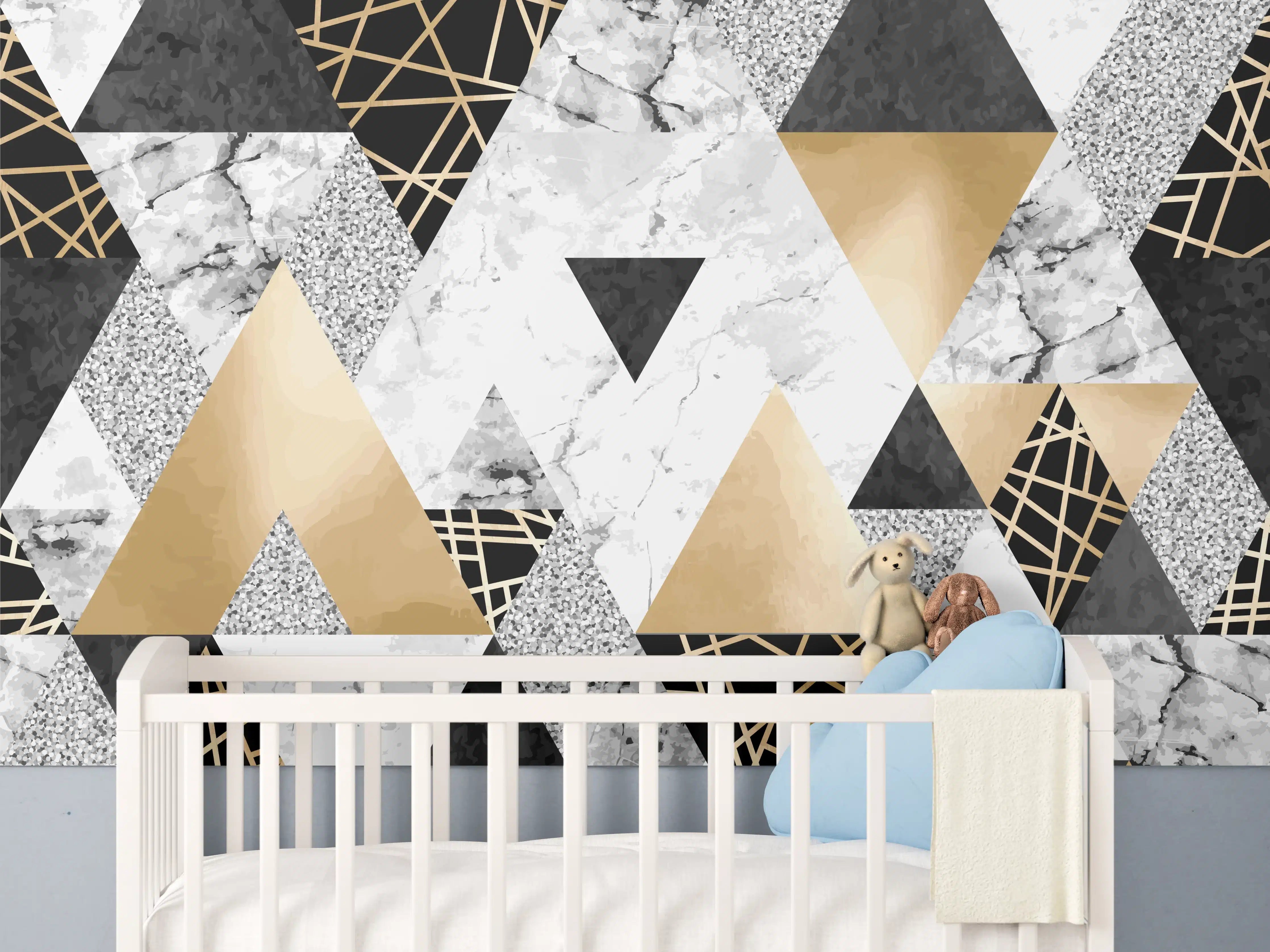 Babyzimmer Wandgestaltung - Geometrische Gold-Schwarz-Weiß-Muster