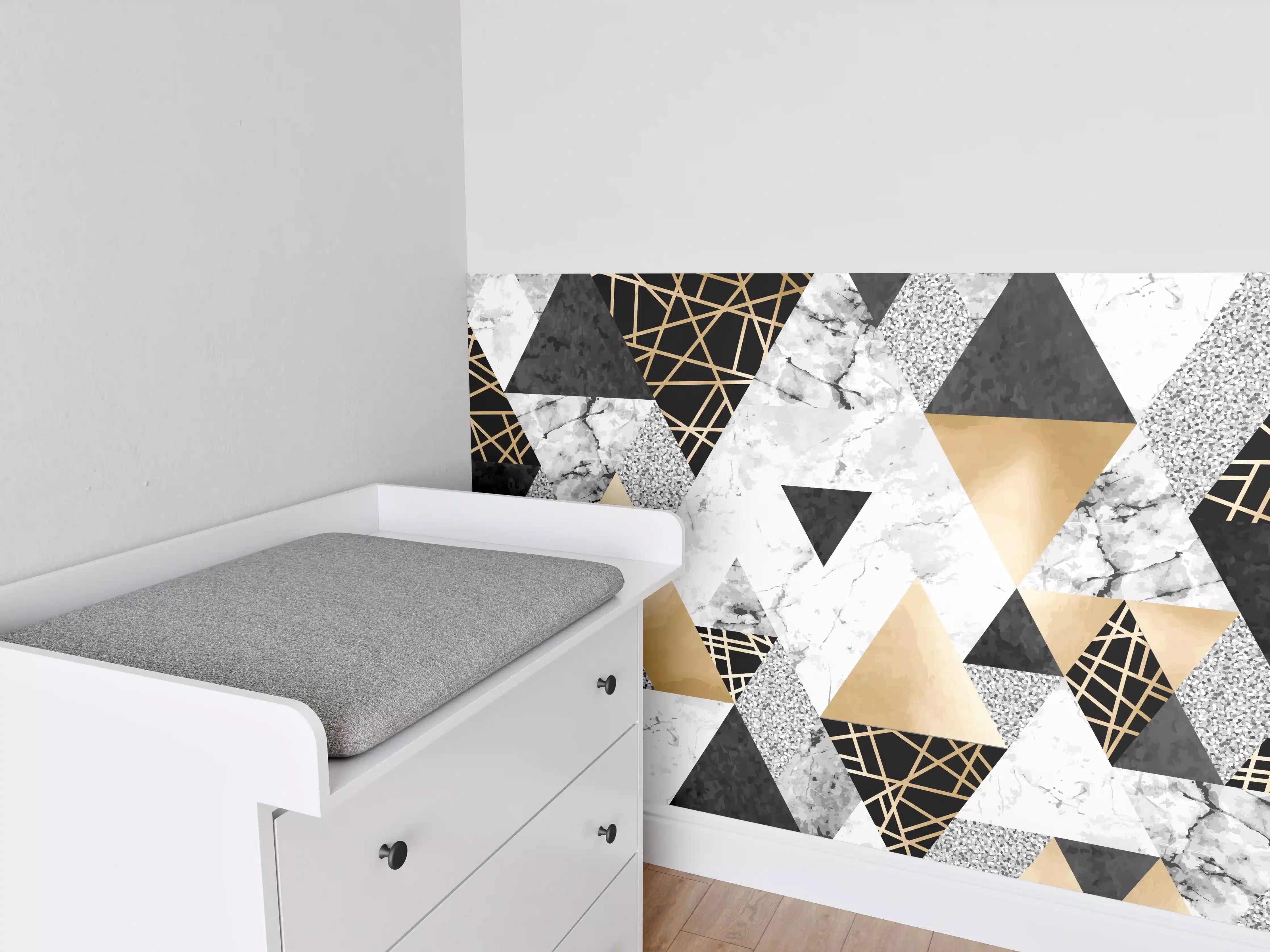 Babyzimmer Wandgestaltung - Geometrische Gold-Schwarz-Weiß-Muster