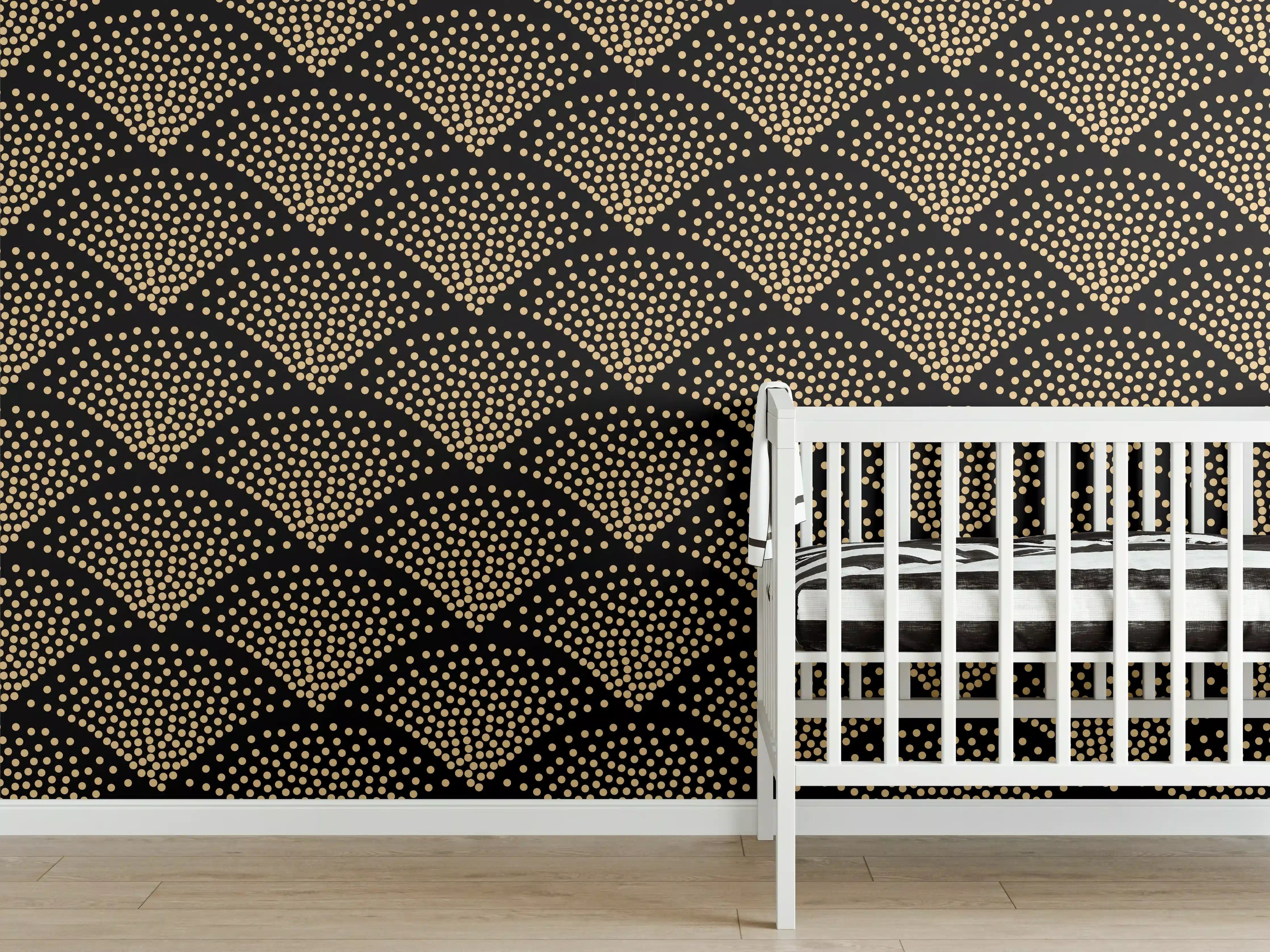 Babyzimmer Wandgestaltung - Geometrische Schwarz-Gold-Musterung
