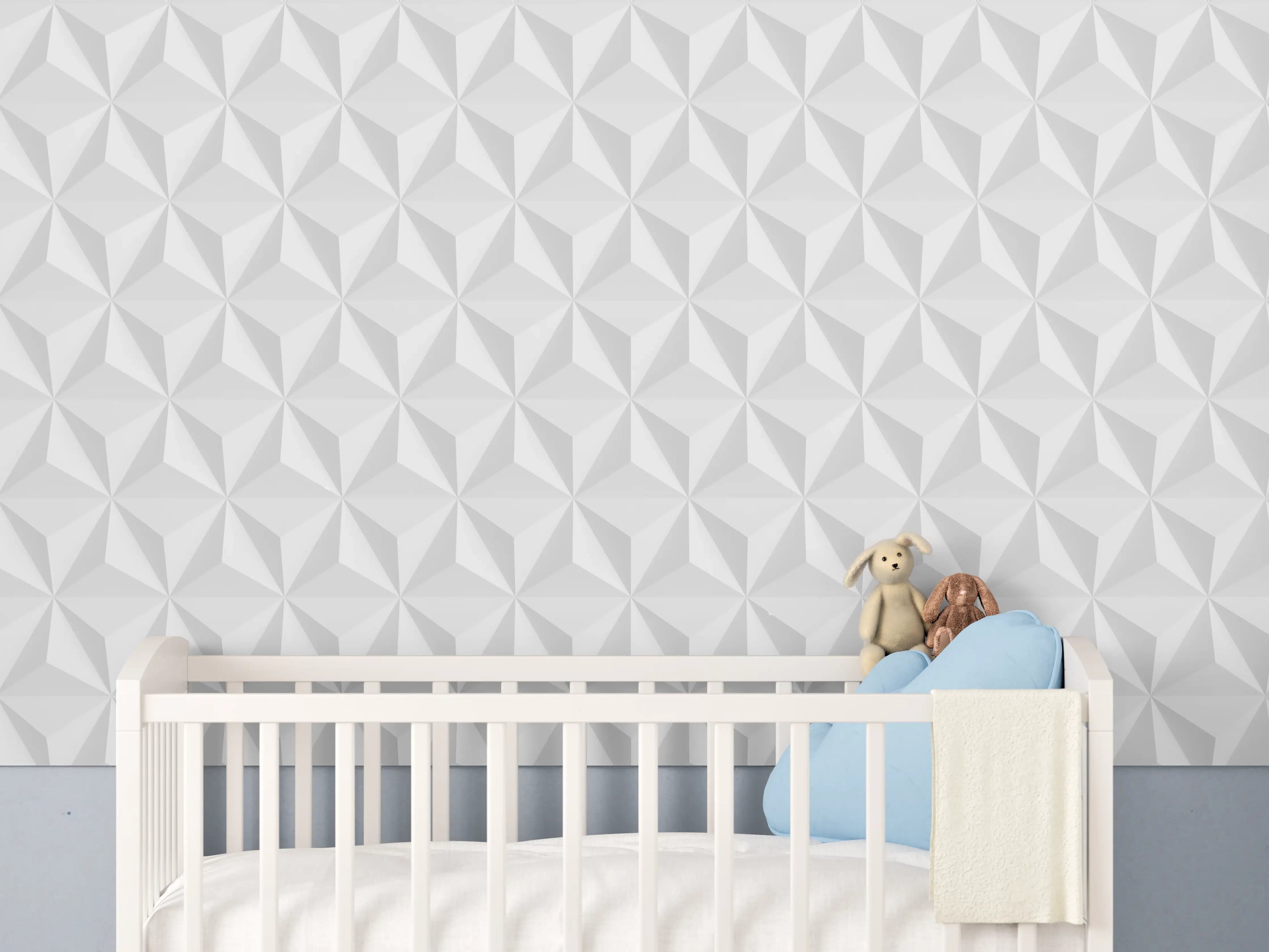 Babyzimmer Wandgestaltung - Geometrische Weiß-Grau 3D Textur