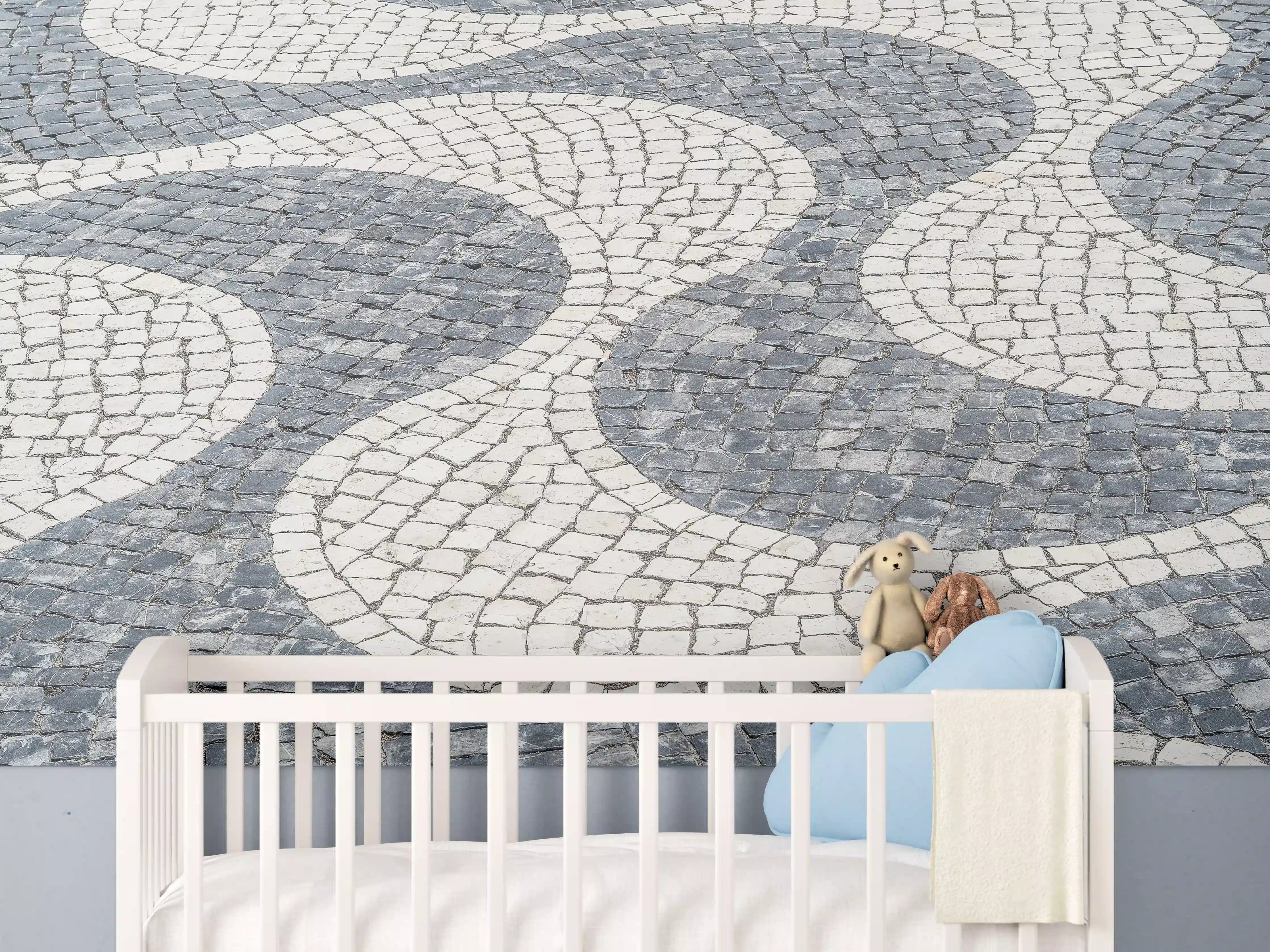 Babyzimmer Wandgestaltung - Geometrische Weiß-Schwarz-Mosaik