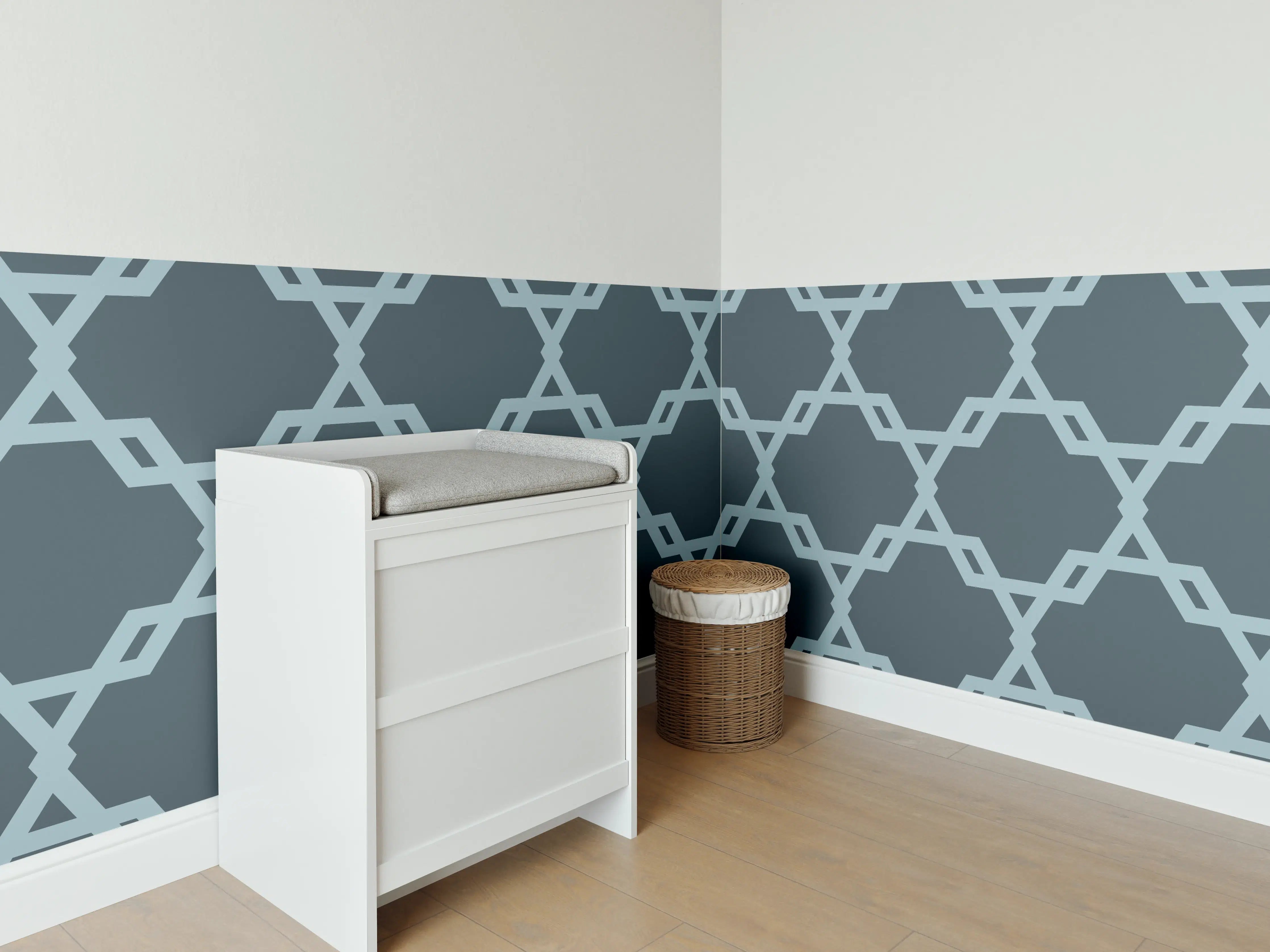 Babyzimmer Wandgestaltung - Geometrisches Blaugrau Muster