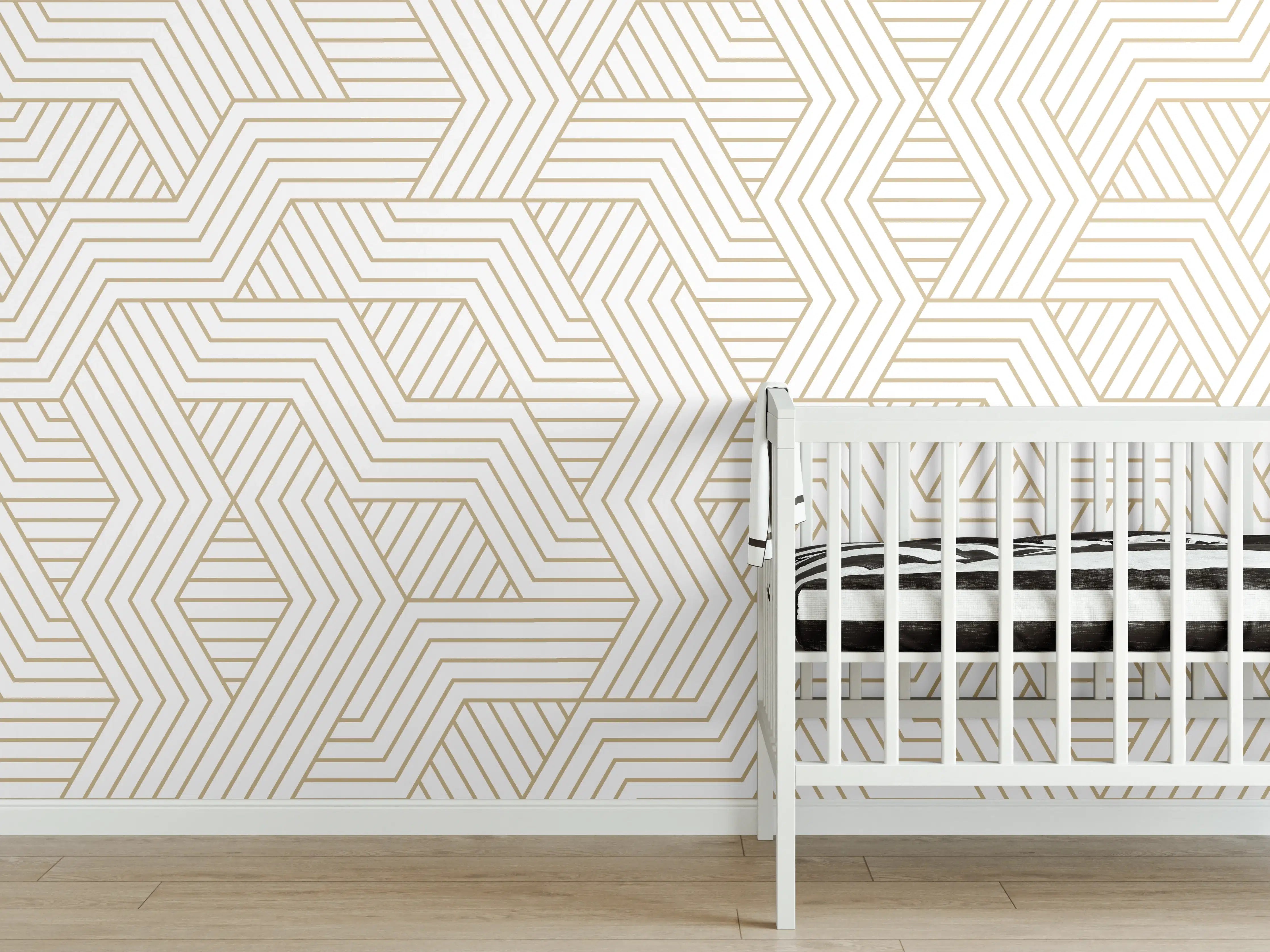 Babyzimmer Wandgestaltung - Geometrisches Gold-Weiß Muster