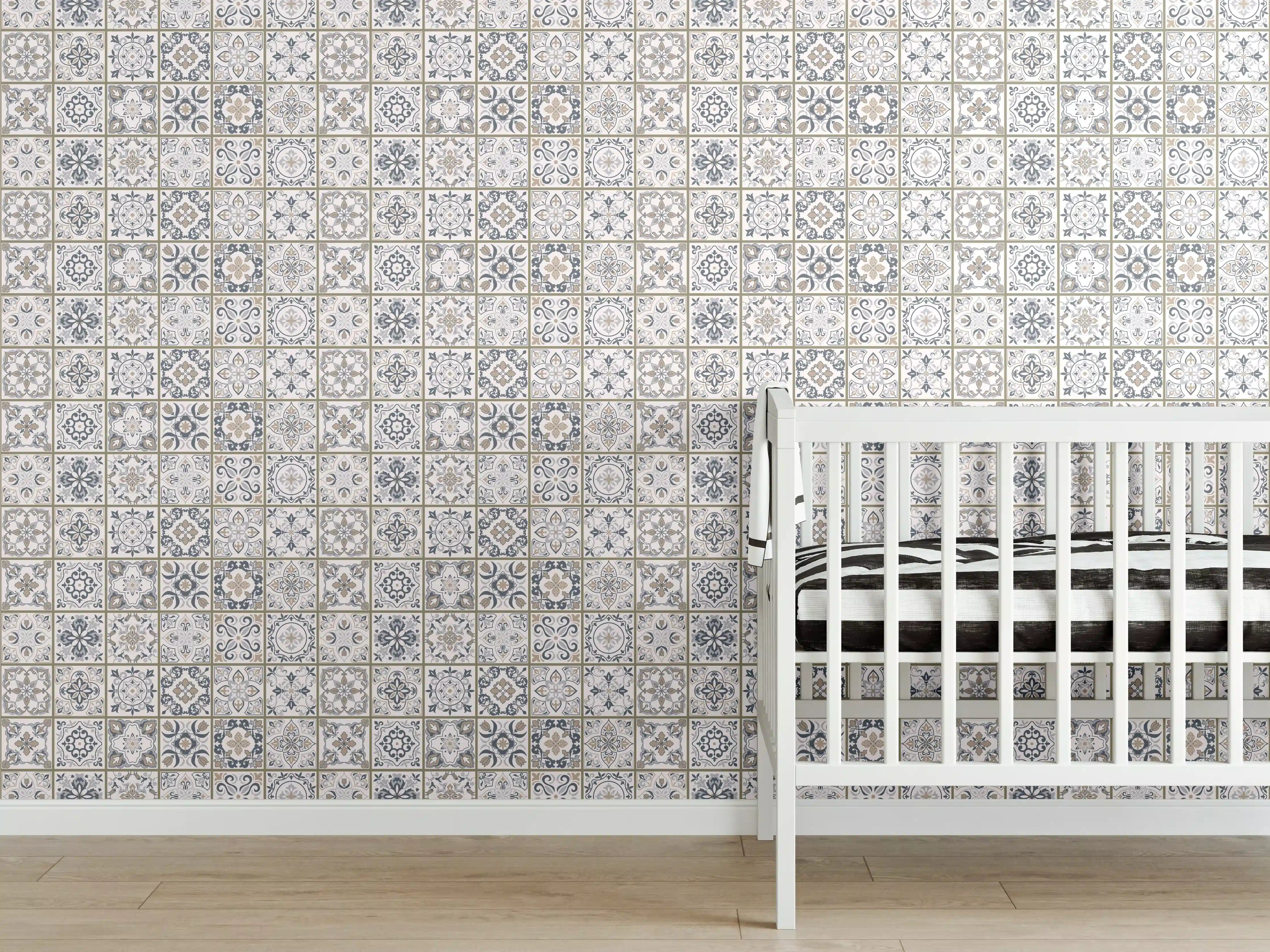 Babyzimmer Wandgestaltung - Geometrisches Grau-Weiß Muster