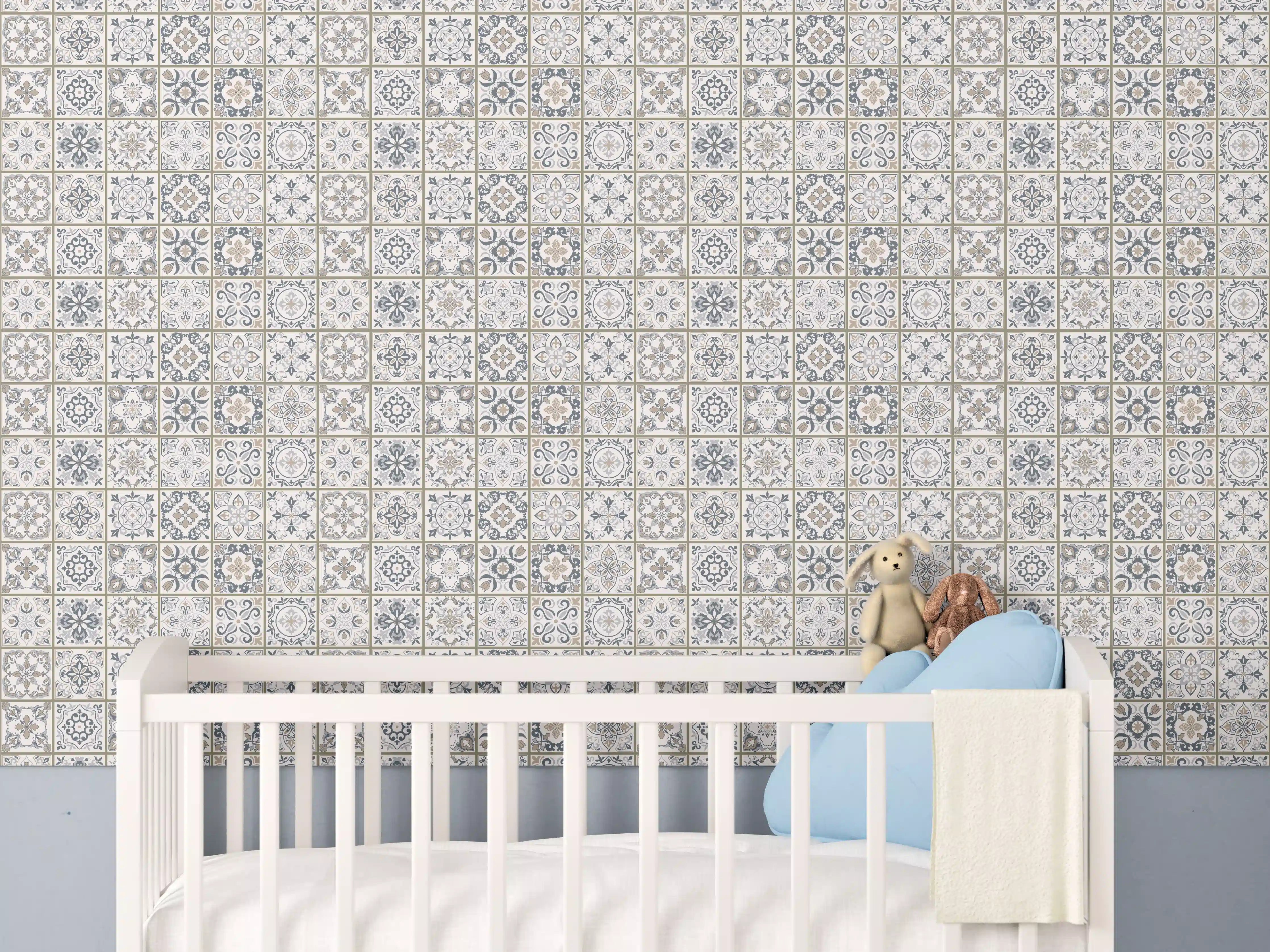 Babyzimmer Wandgestaltung - Geometrisches Grau-Weiß Muster
