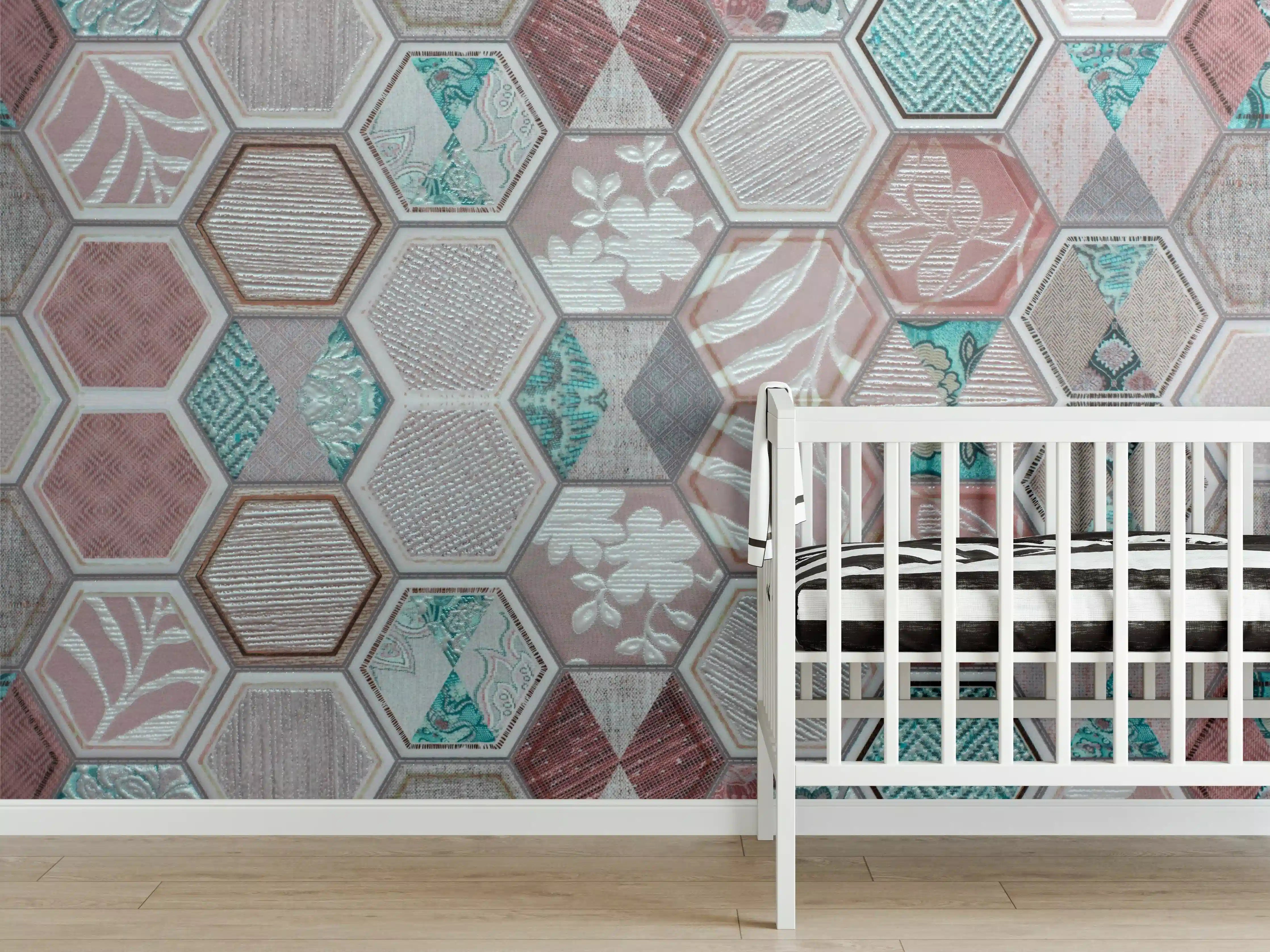 Babyzimmer Wandgestaltung - Geometrisches Hexagon-Mosaikmuster