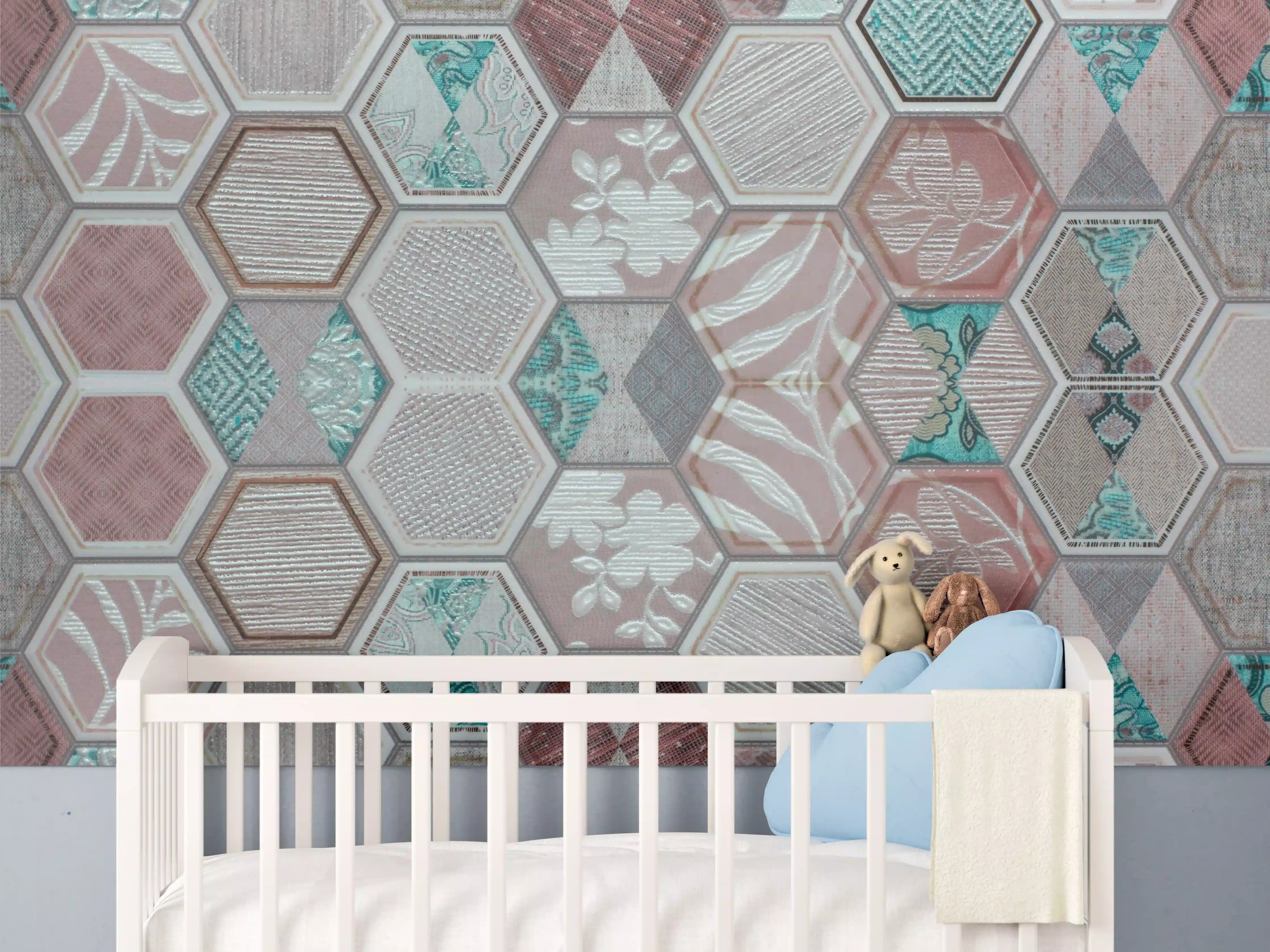 Babyzimmer Wandgestaltung - Geometrisches Hexagon-Mosaikmuster