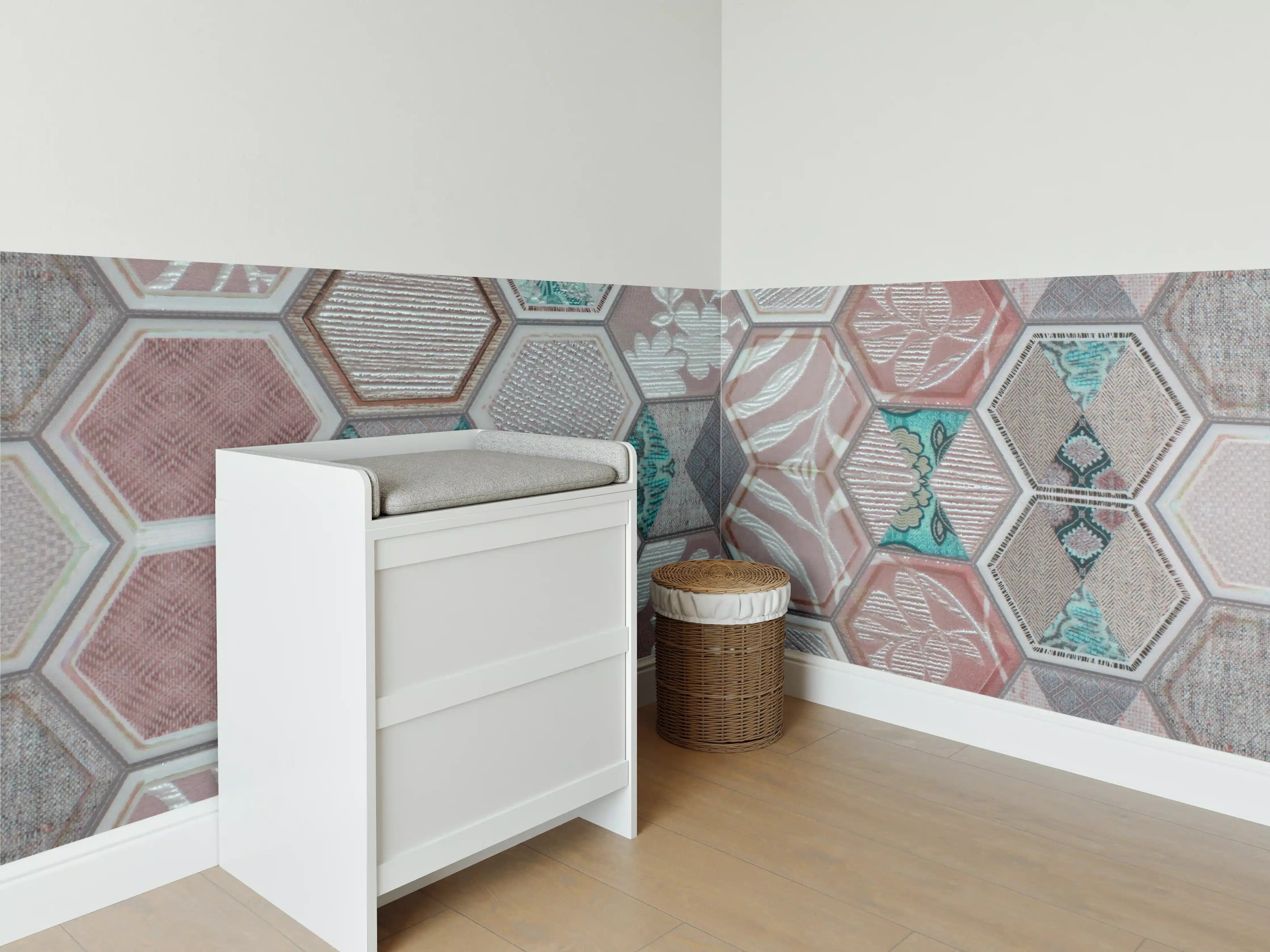 Babyzimmer Wandgestaltung - Geometrisches Hexagon-Mosaikmuster