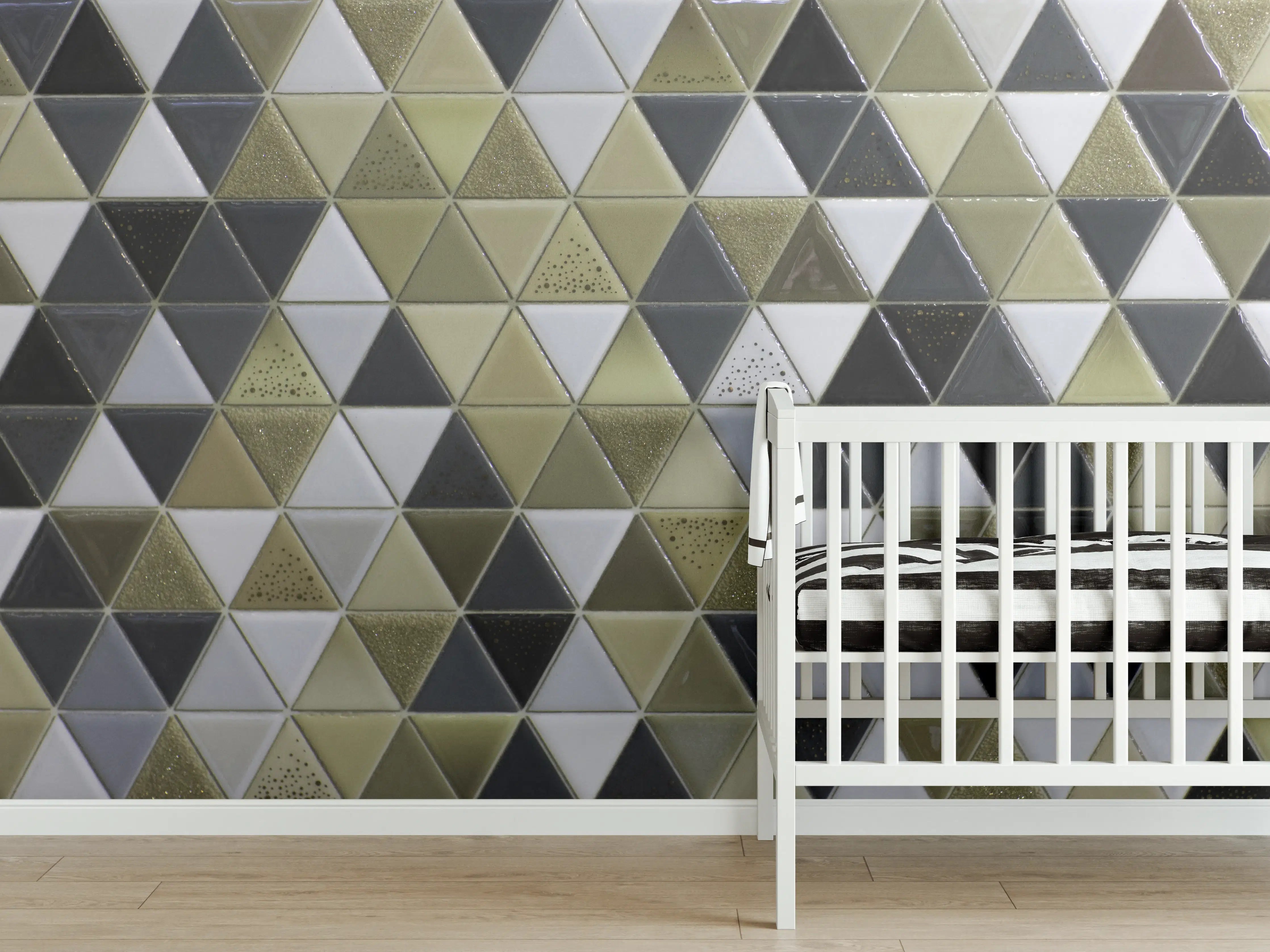 Babyzimmer Wandgestaltung - Geometrisches Mosaik Kachel Grau