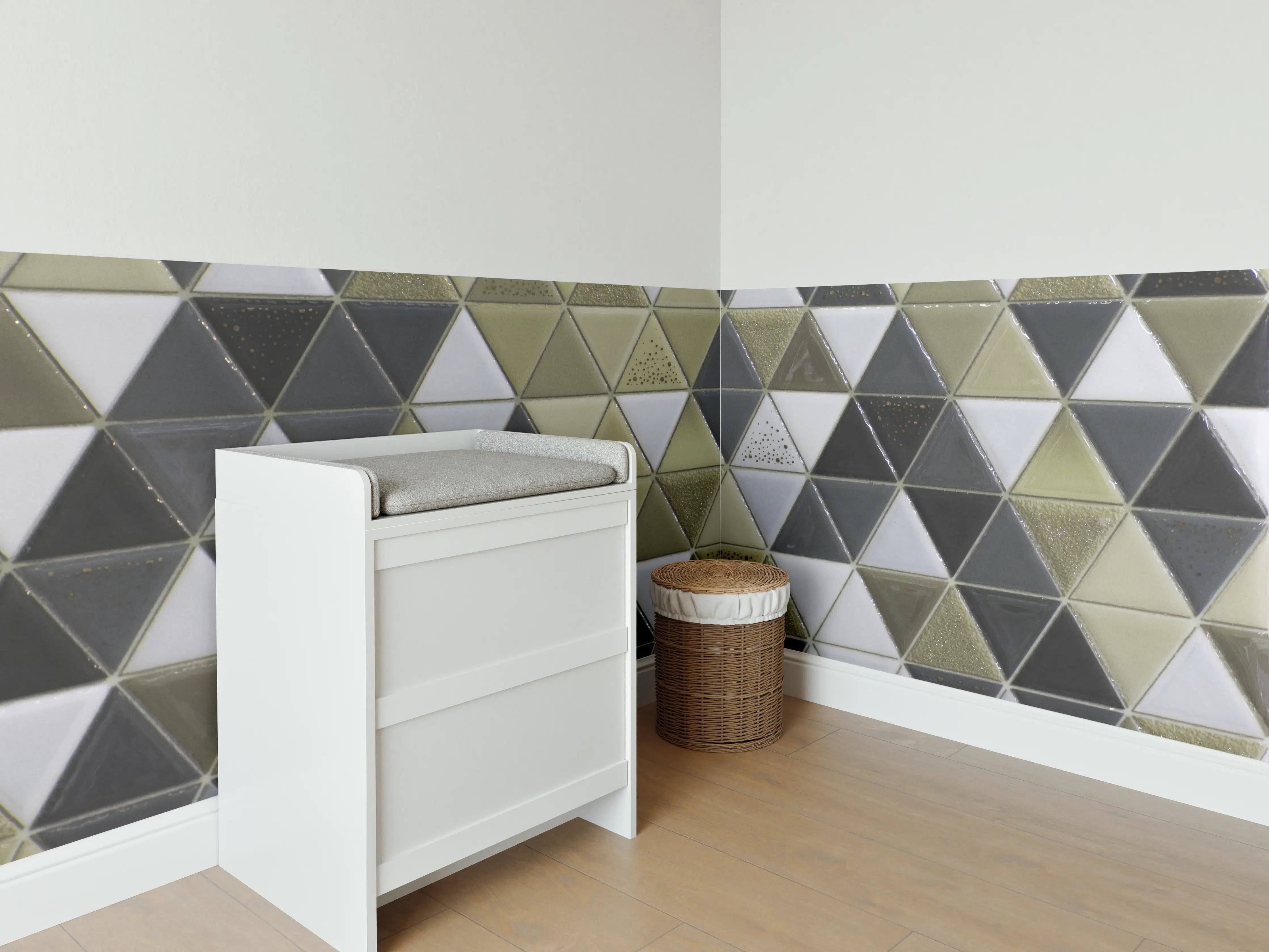 Babyzimmer Wandgestaltung - Geometrisches Mosaik Kachel Grau