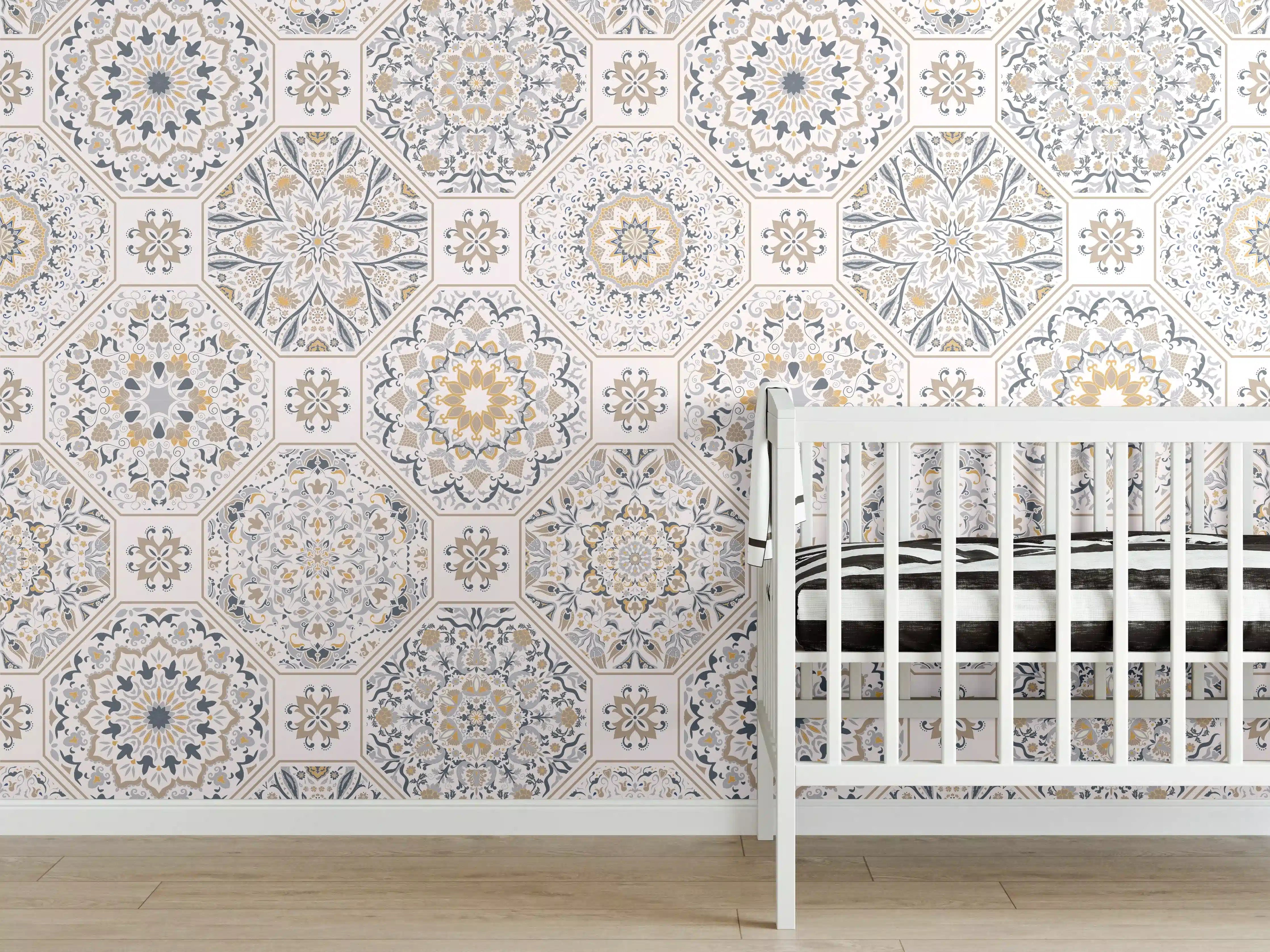 Babyzimmer Wandgestaltung - Geometrisches Mosaik-Muster Beige