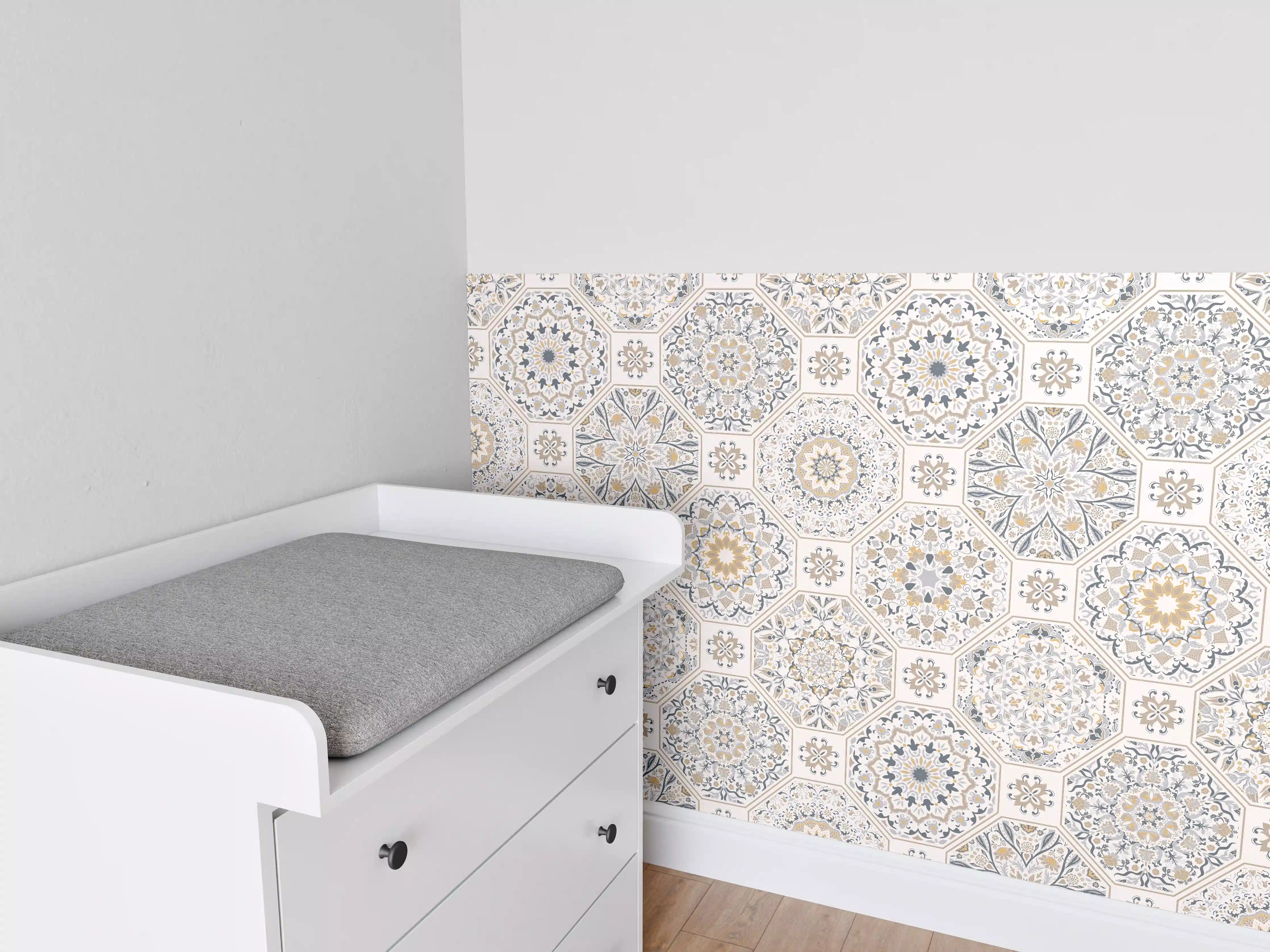 Babyzimmer Wandgestaltung - Geometrisches Mosaik-Muster Beige