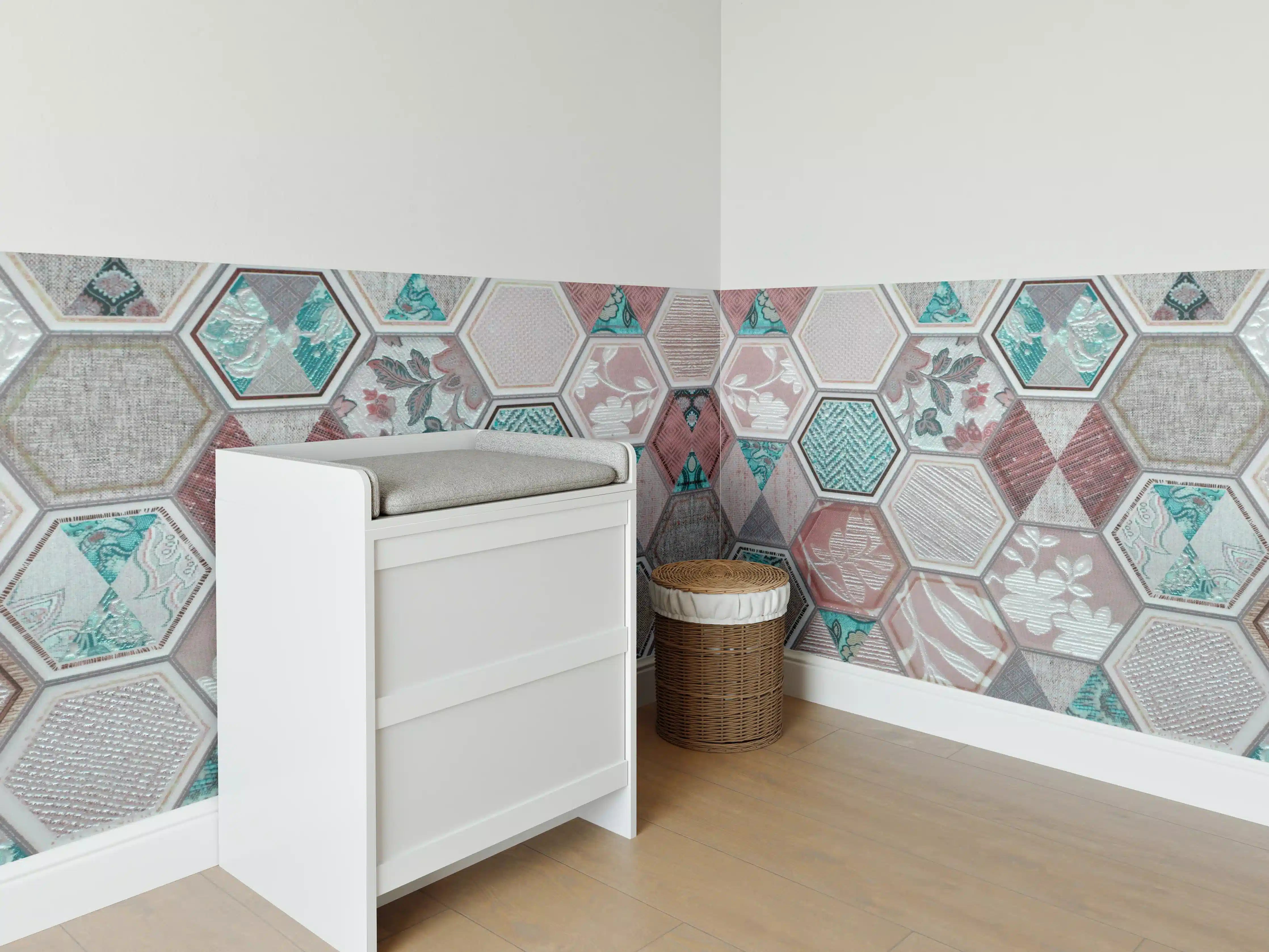 Babyzimmer Wandgestaltung - Geometrisches Muster Pastell