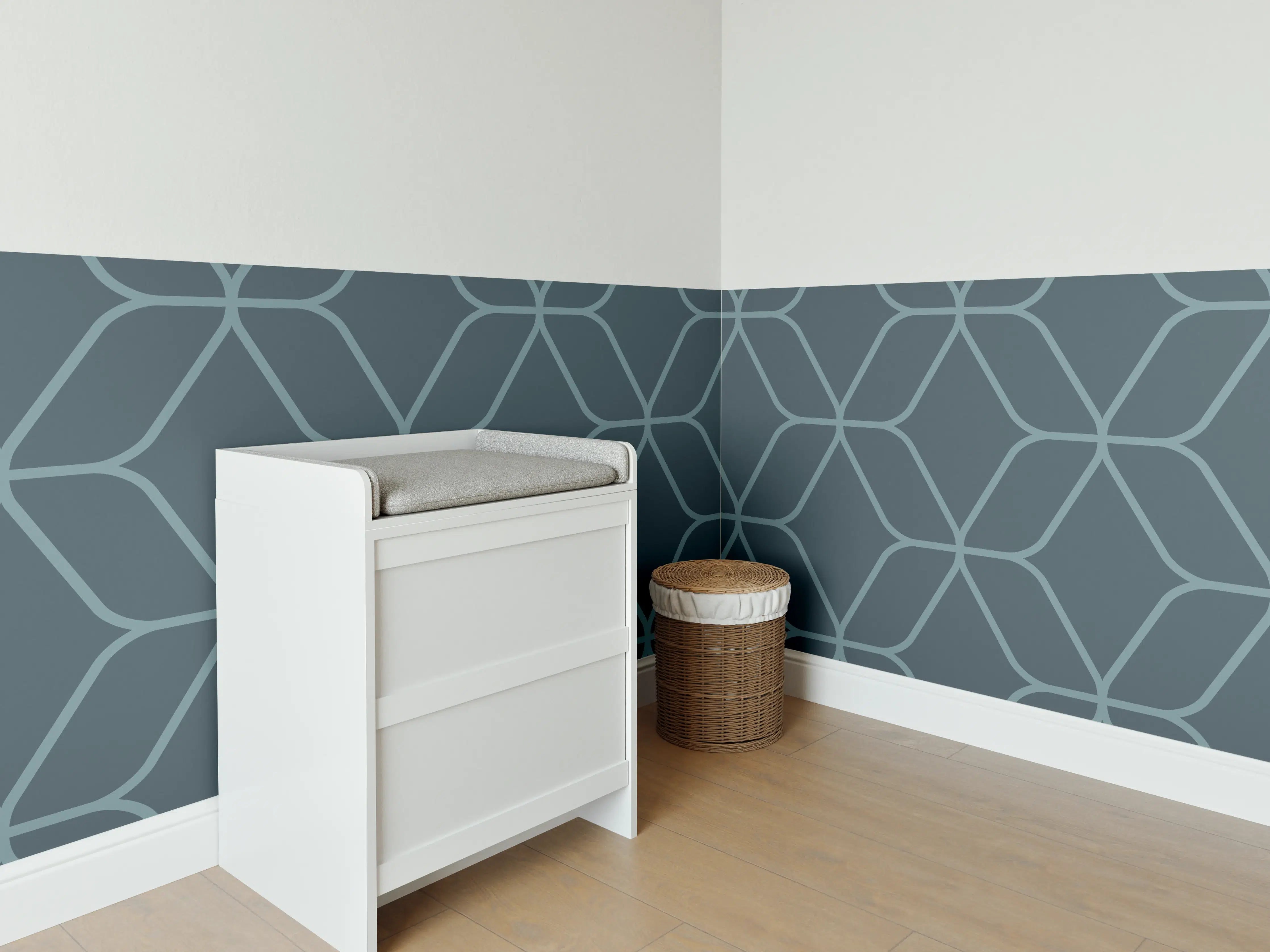 Babyzimmer Wandgestaltung - Geometrisches Muster in Blau