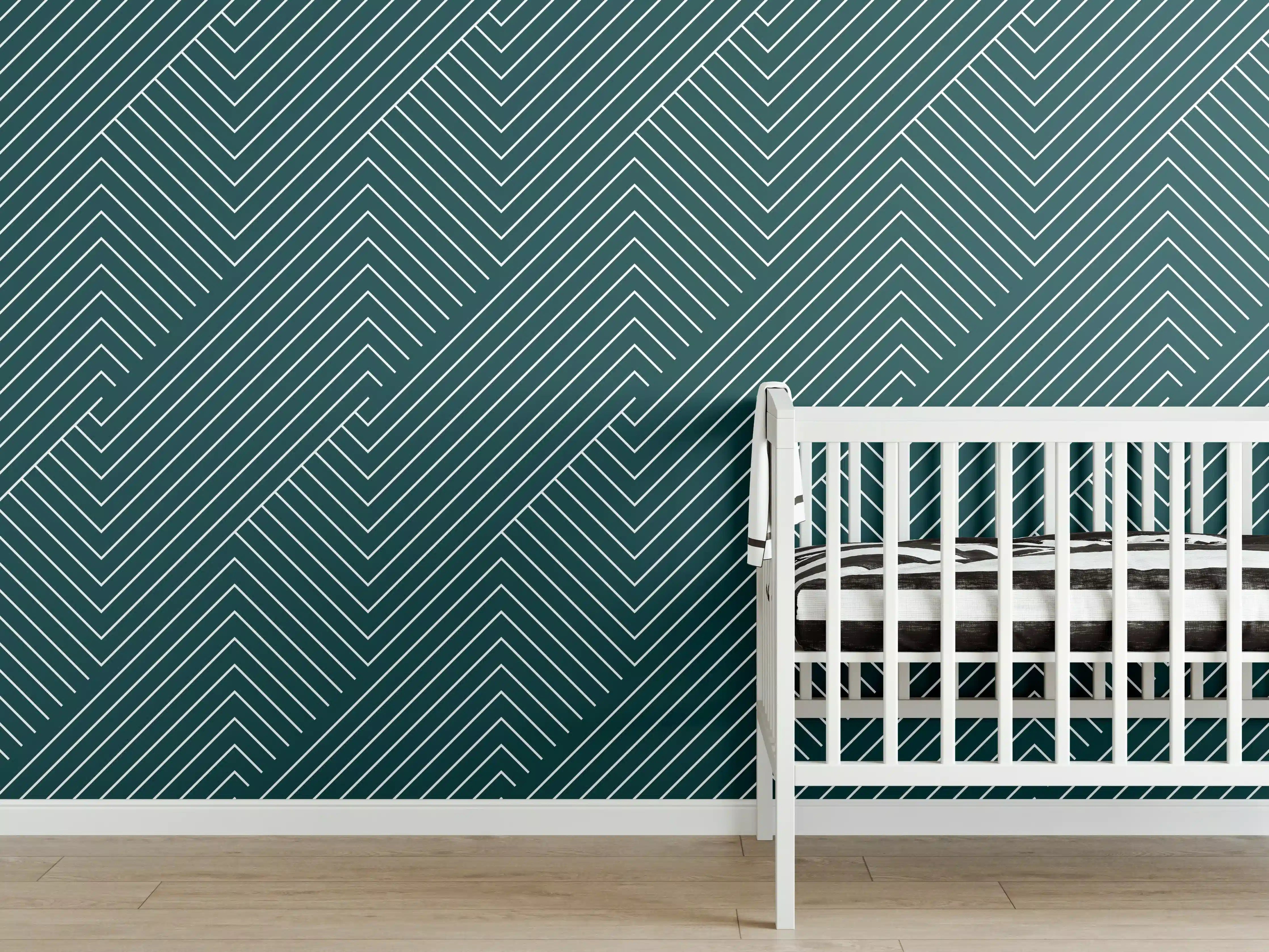 Babyzimmer Wandgestaltung - Geometrisches Petrol-Türkis-Muster