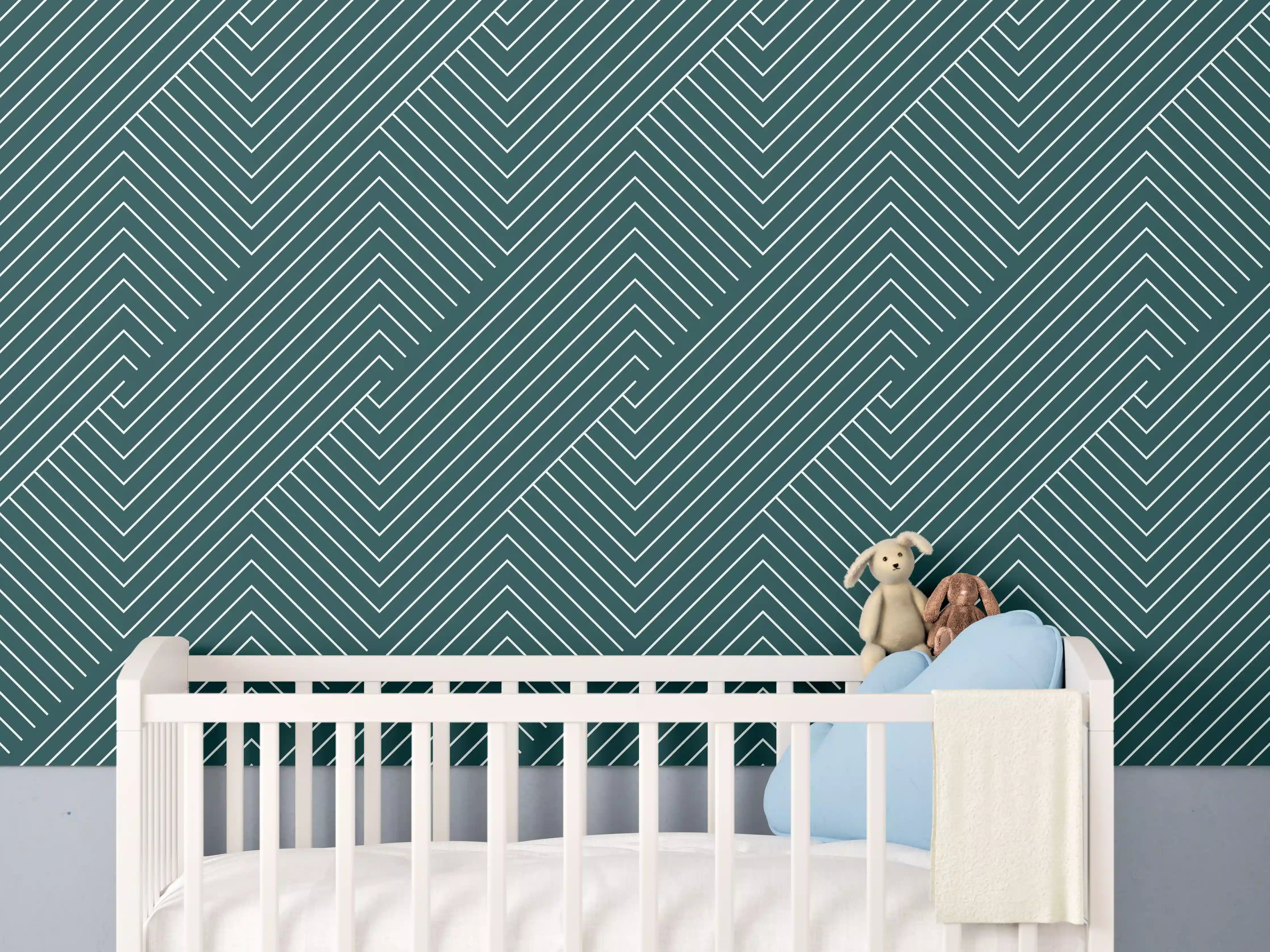 Babyzimmer Wandgestaltung - Geometrisches Petrol-Türkis-Muster