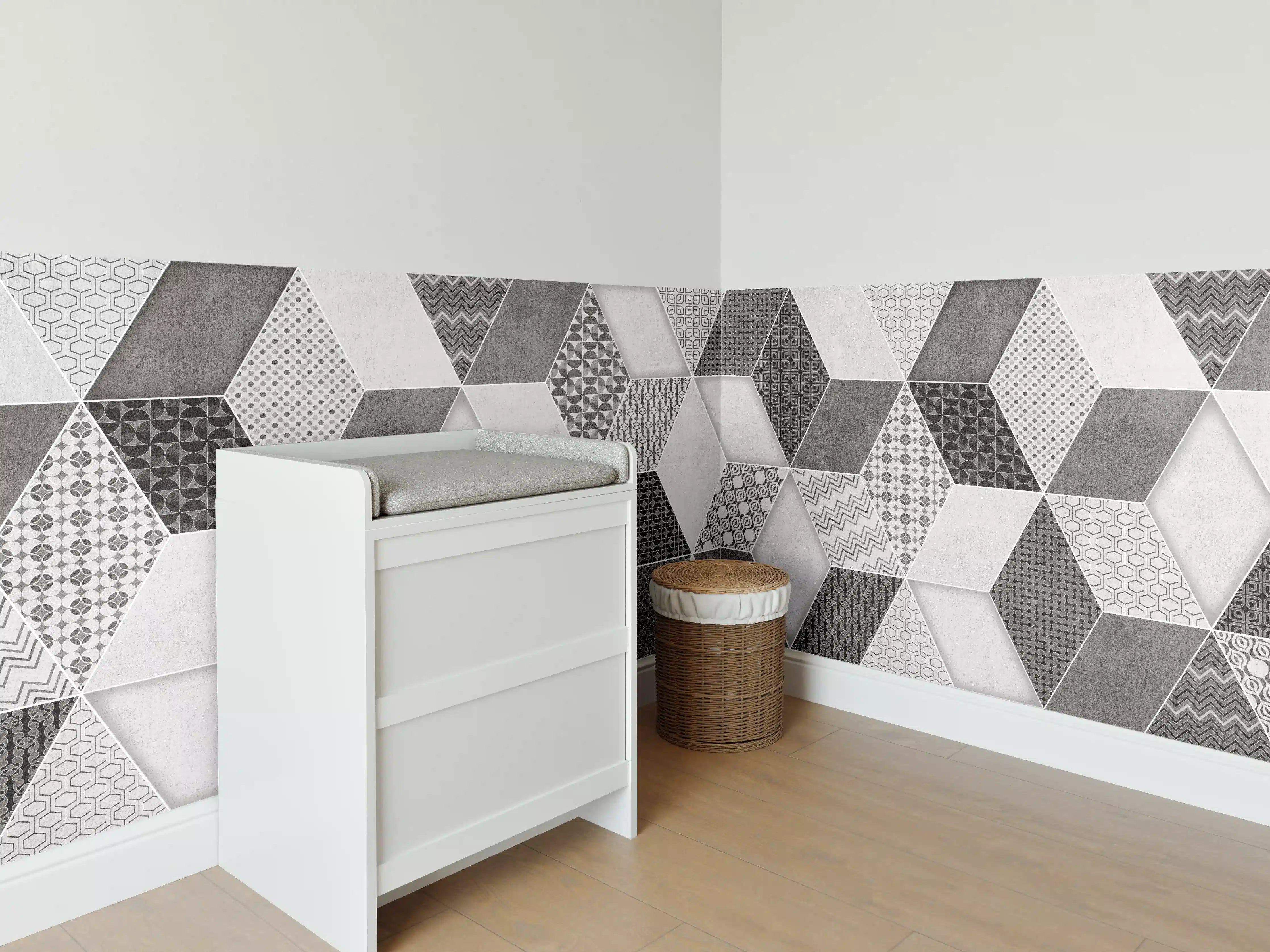 Babyzimmer Wandgestaltung - Geometrisches Retro-Fliesen Muster