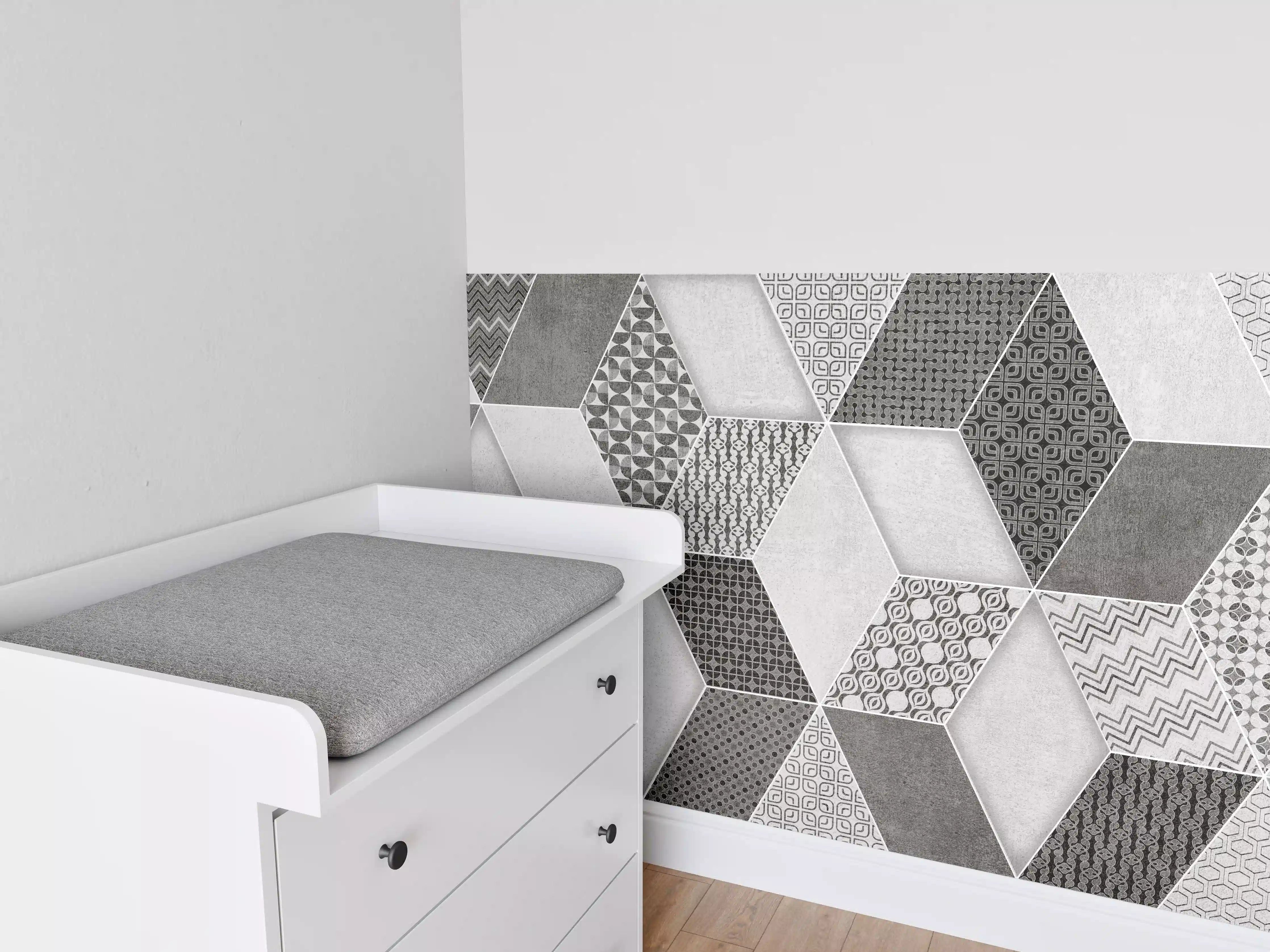 Babyzimmer Wandgestaltung - Geometrisches Retro-Fliesen Muster