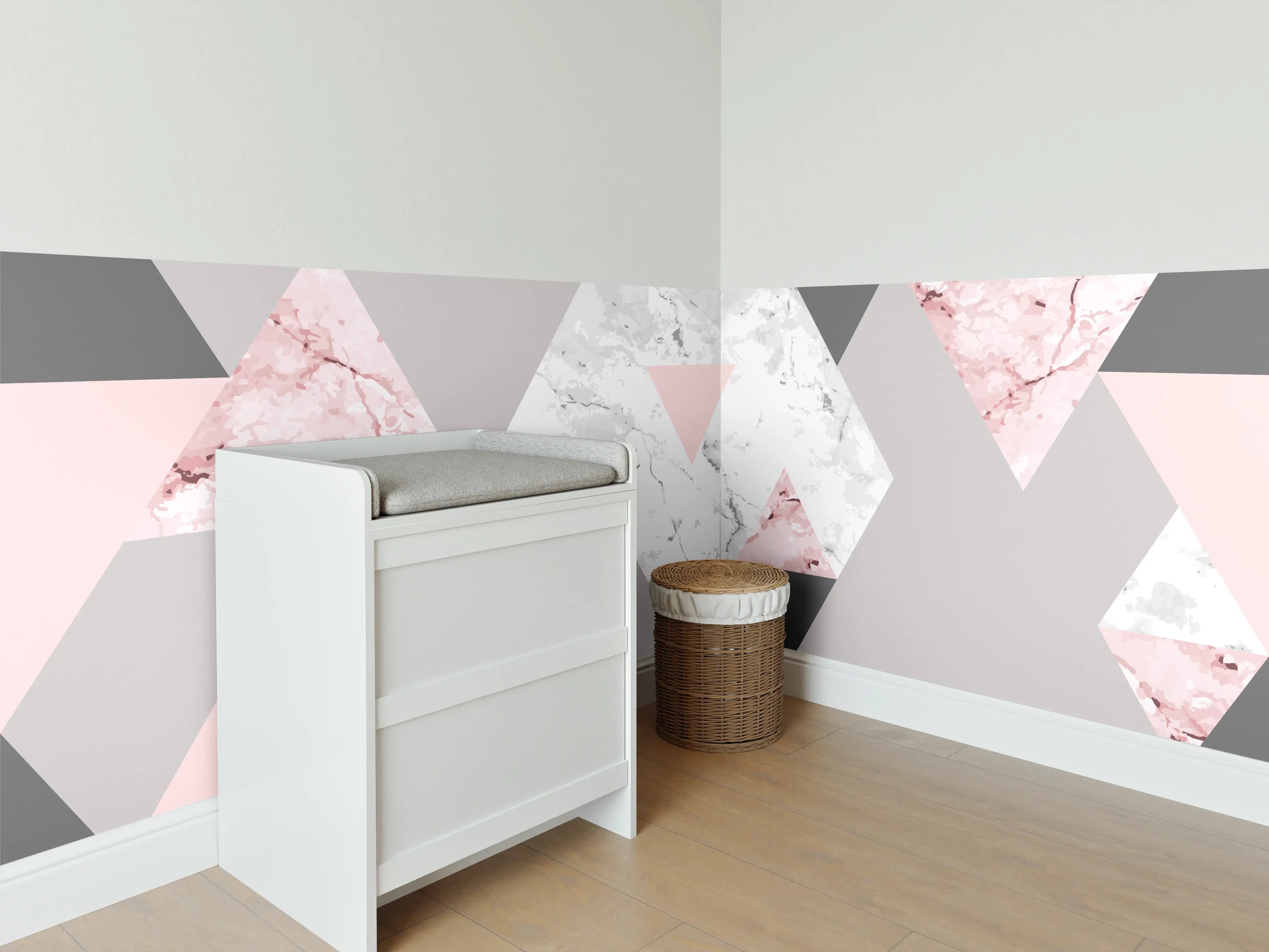 Babyzimmer Wandgestaltung - Geometrisches Rosa-Grau-Muster