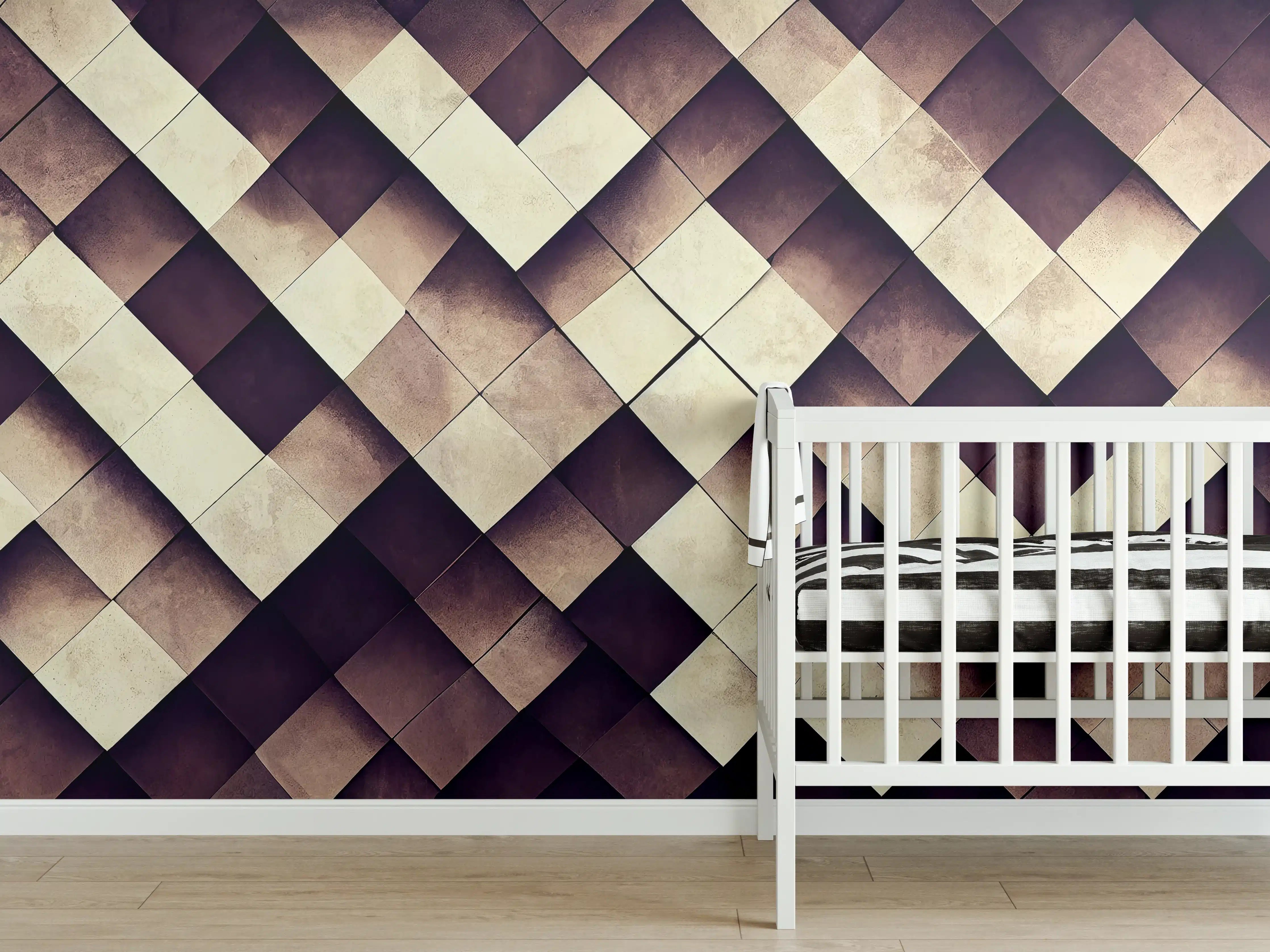 Babyzimmer Wandgestaltung - Geometrisches Schachbrett-Muster Braun