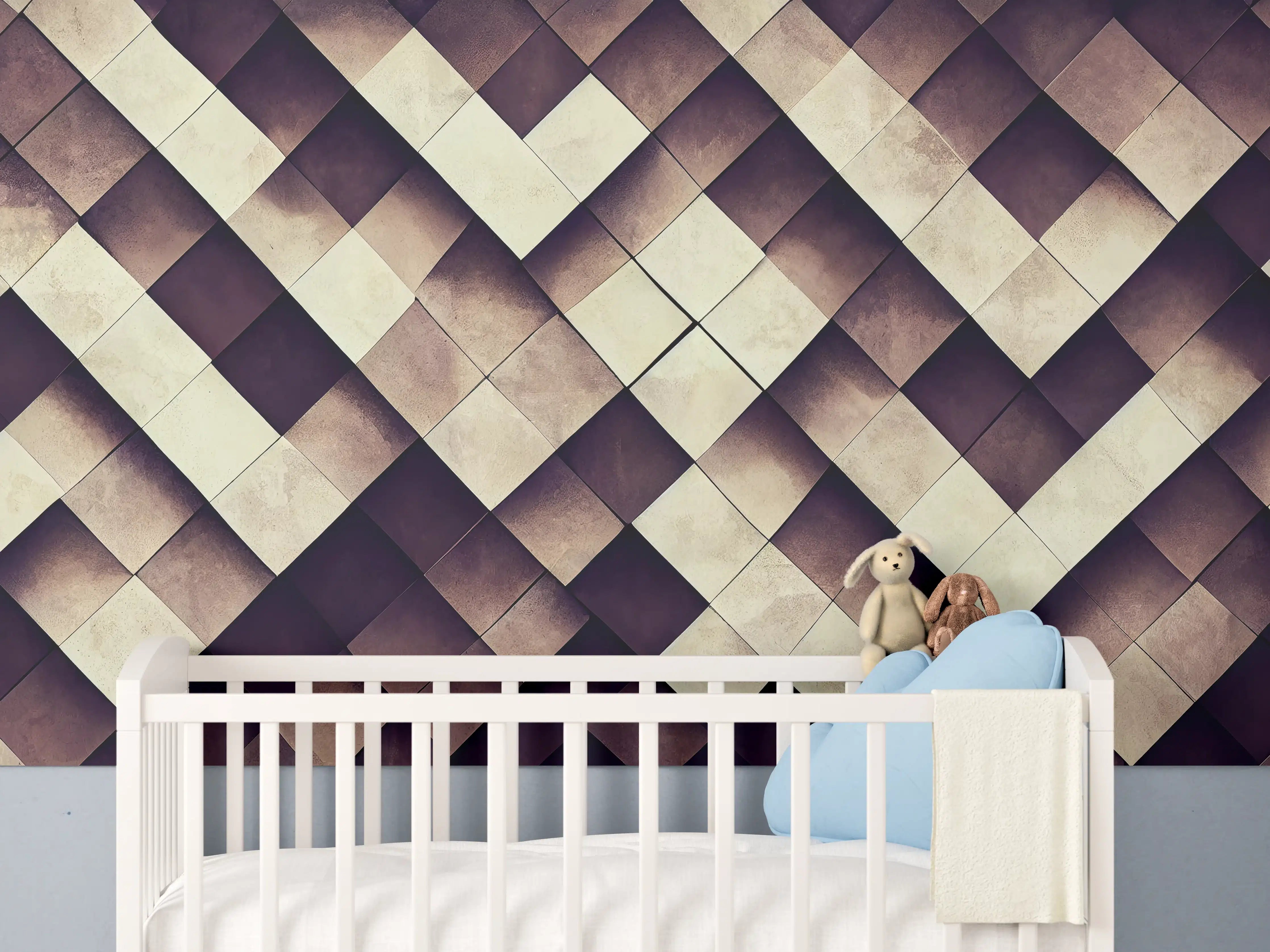 Babyzimmer Wandgestaltung - Geometrisches Schachbrett-Muster Braun