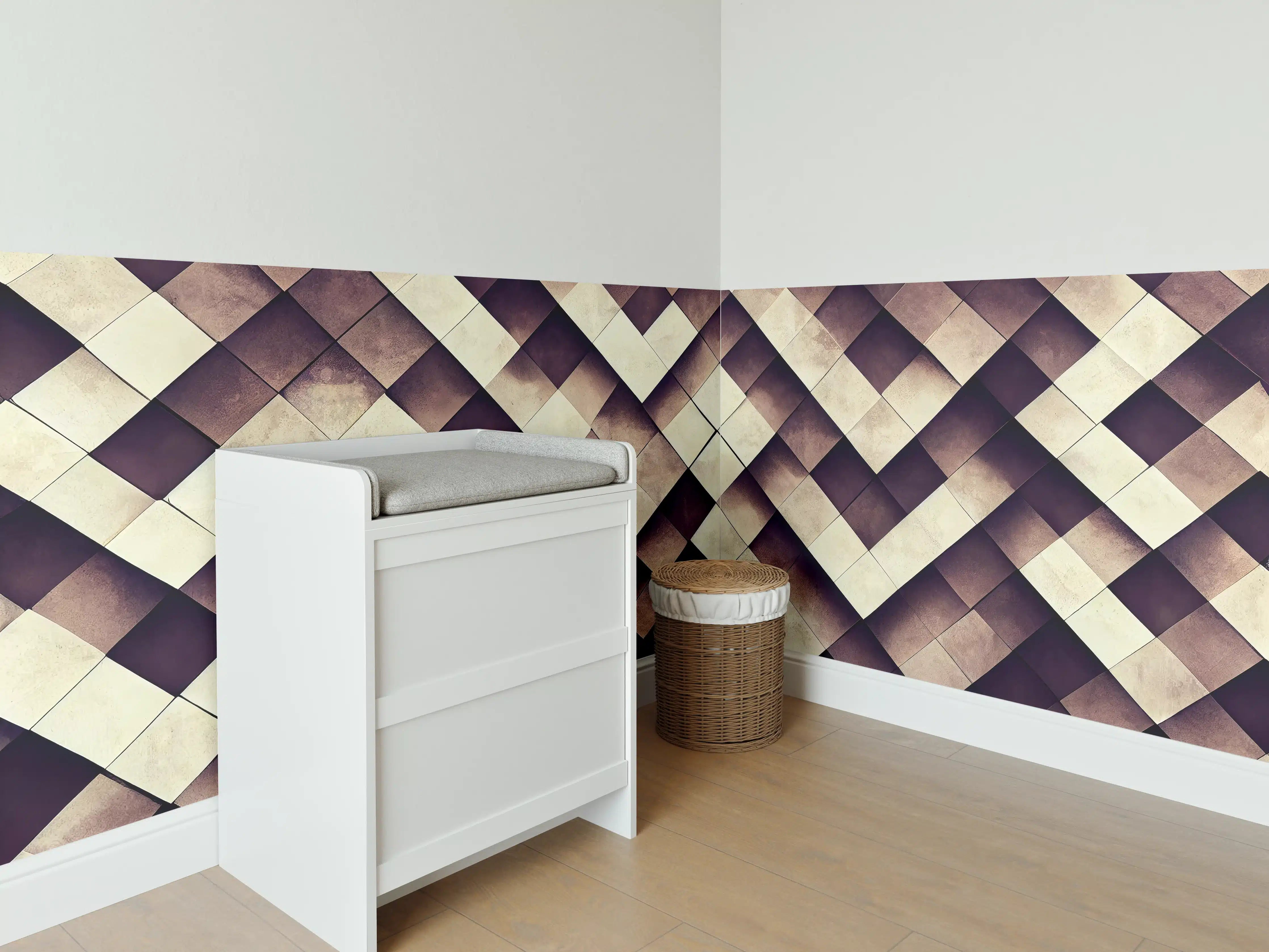 Babyzimmer Wandgestaltung - Geometrisches Schachbrett-Muster Braun