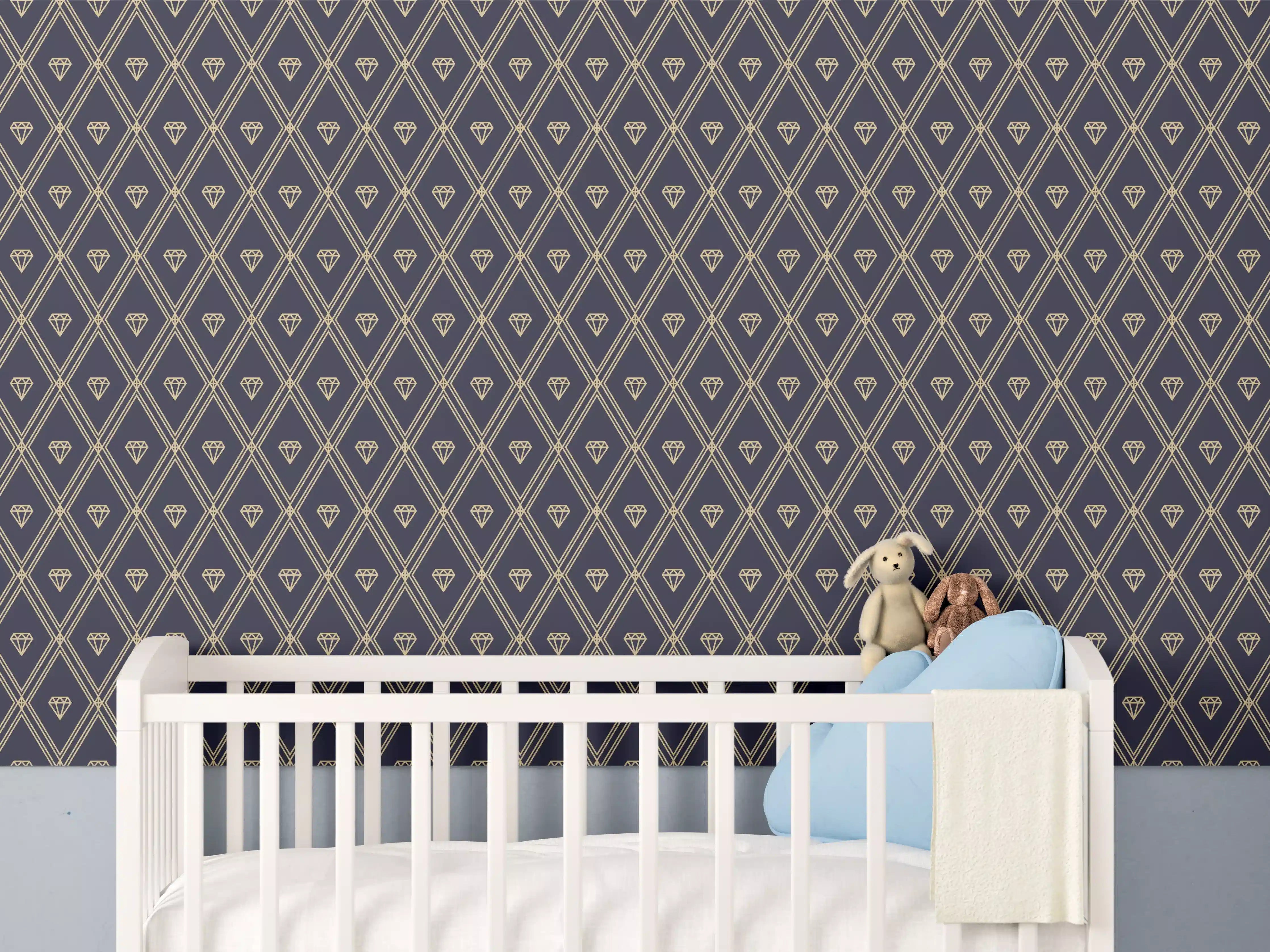 Babyzimmer Wandgestaltung - Geometrisches Schwarz-Blau Muster