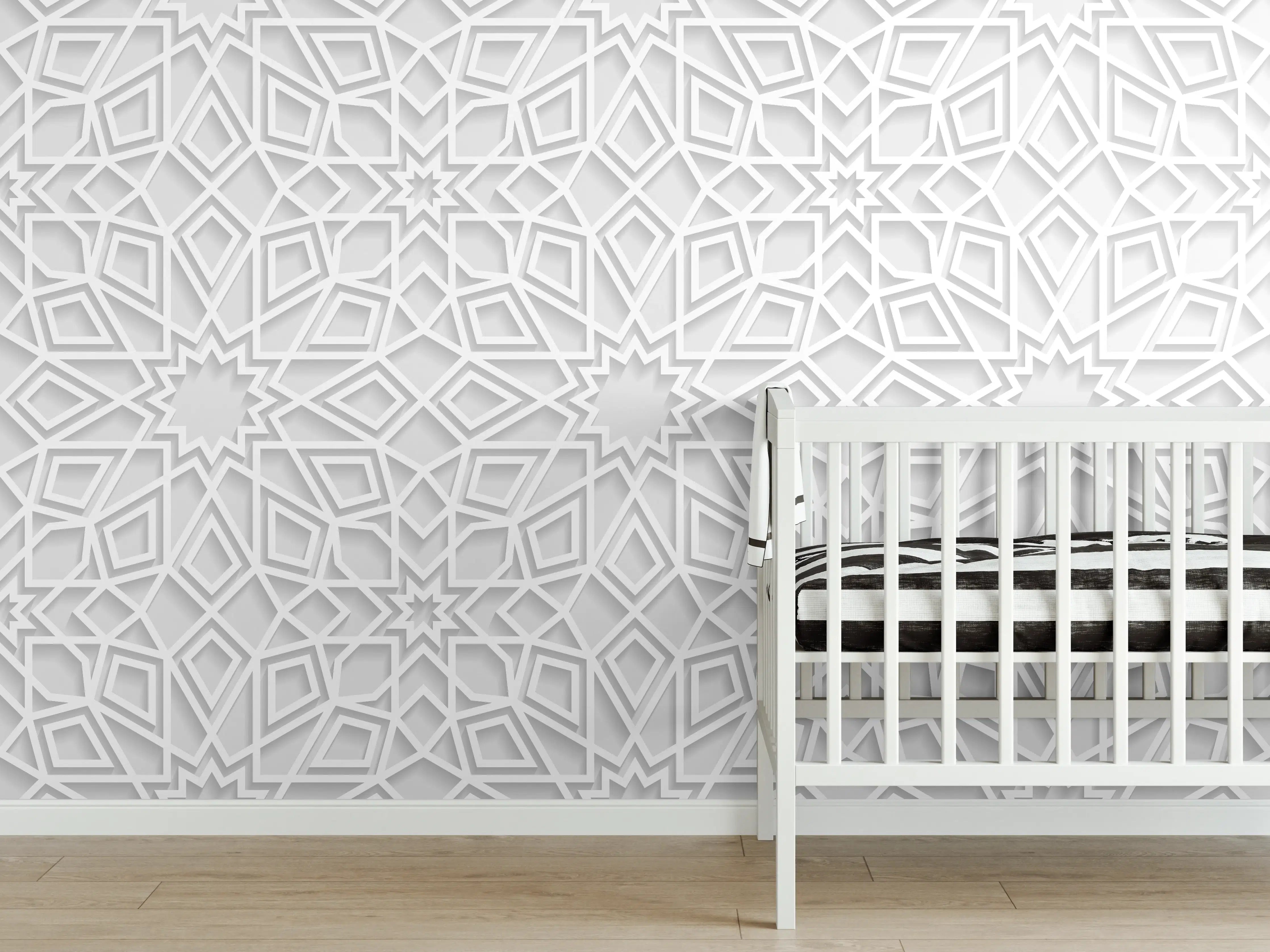 Babyzimmer Wandgestaltung - Geometrisches Weiß-Grau Muster