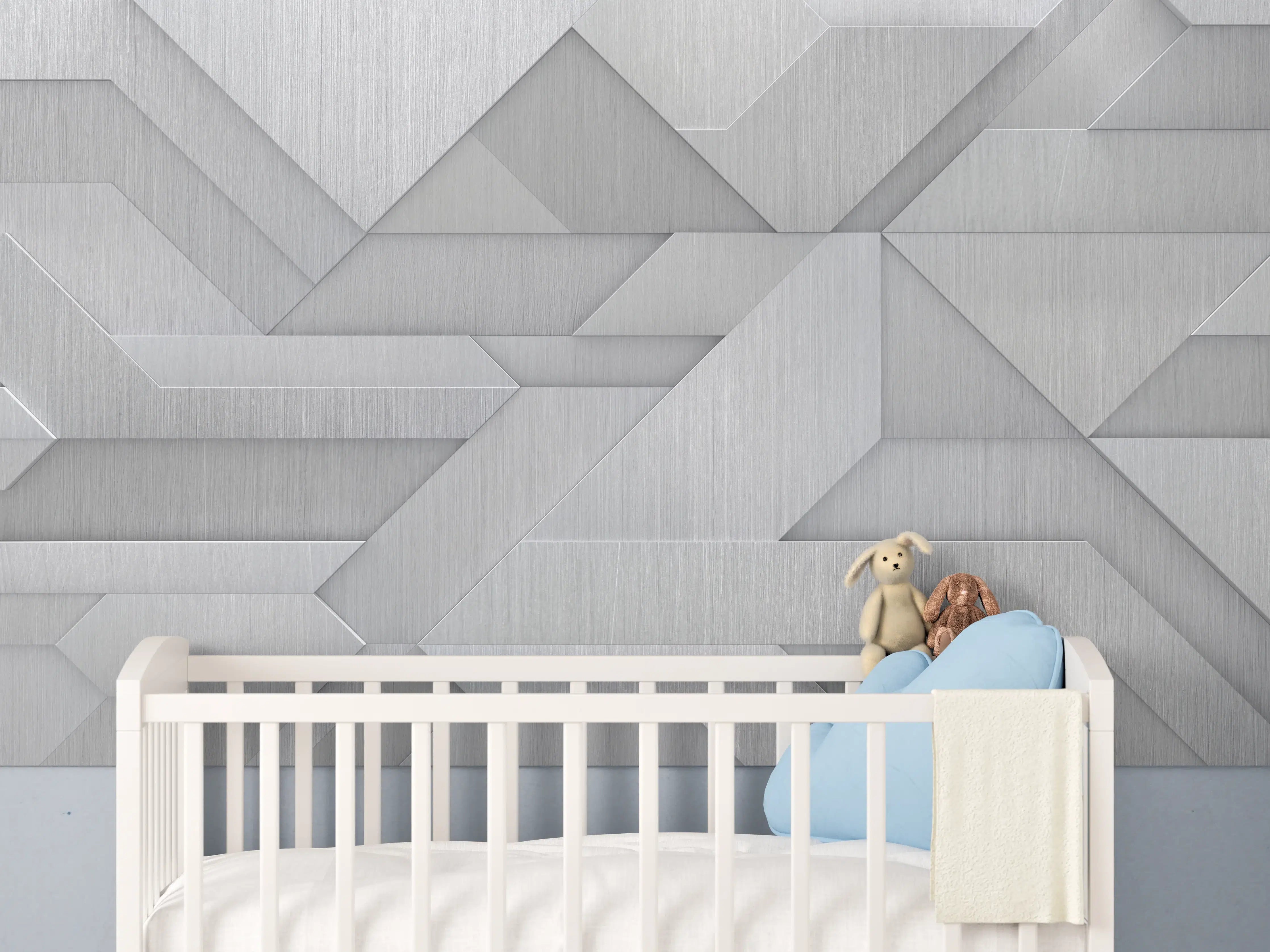 Babyzimmer Wandgestaltung - Geometrisches Weiß-Metallic-Muster