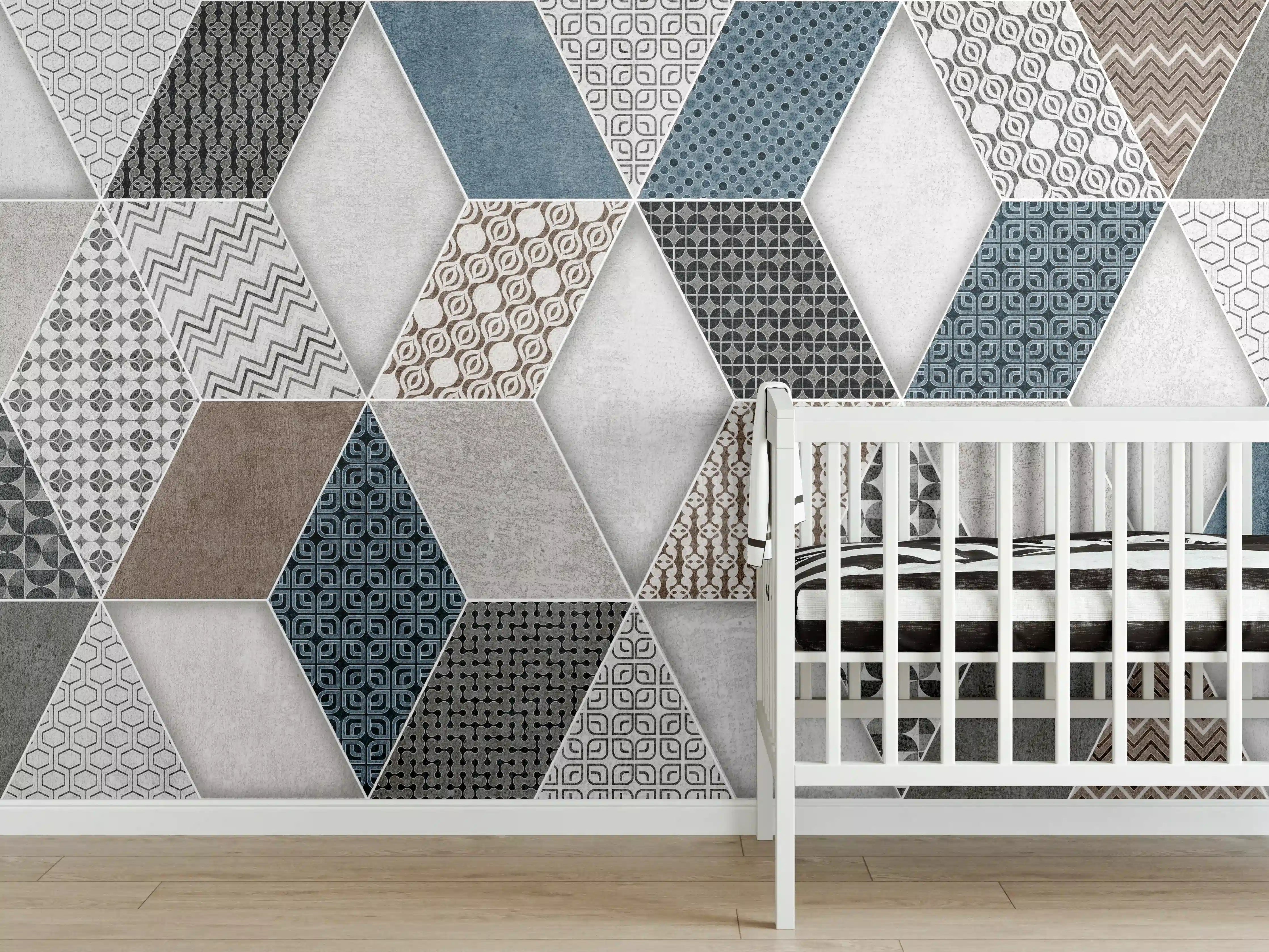 Babyzimmer Wandgestaltung - Geometrischse Retro-Fliesen Muster