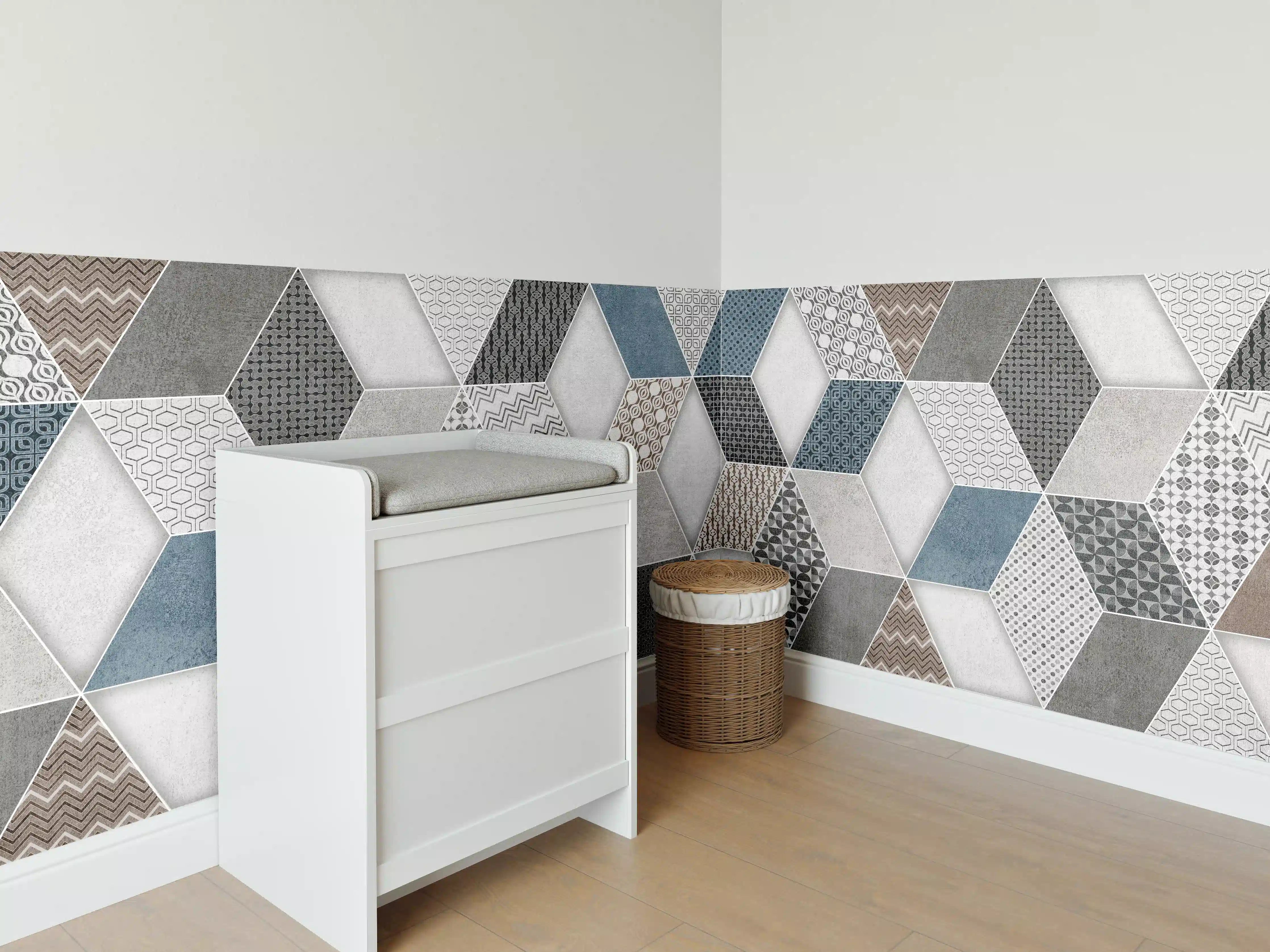 Babyzimmer Wandgestaltung - Geometrischse Retro-Fliesen Muster