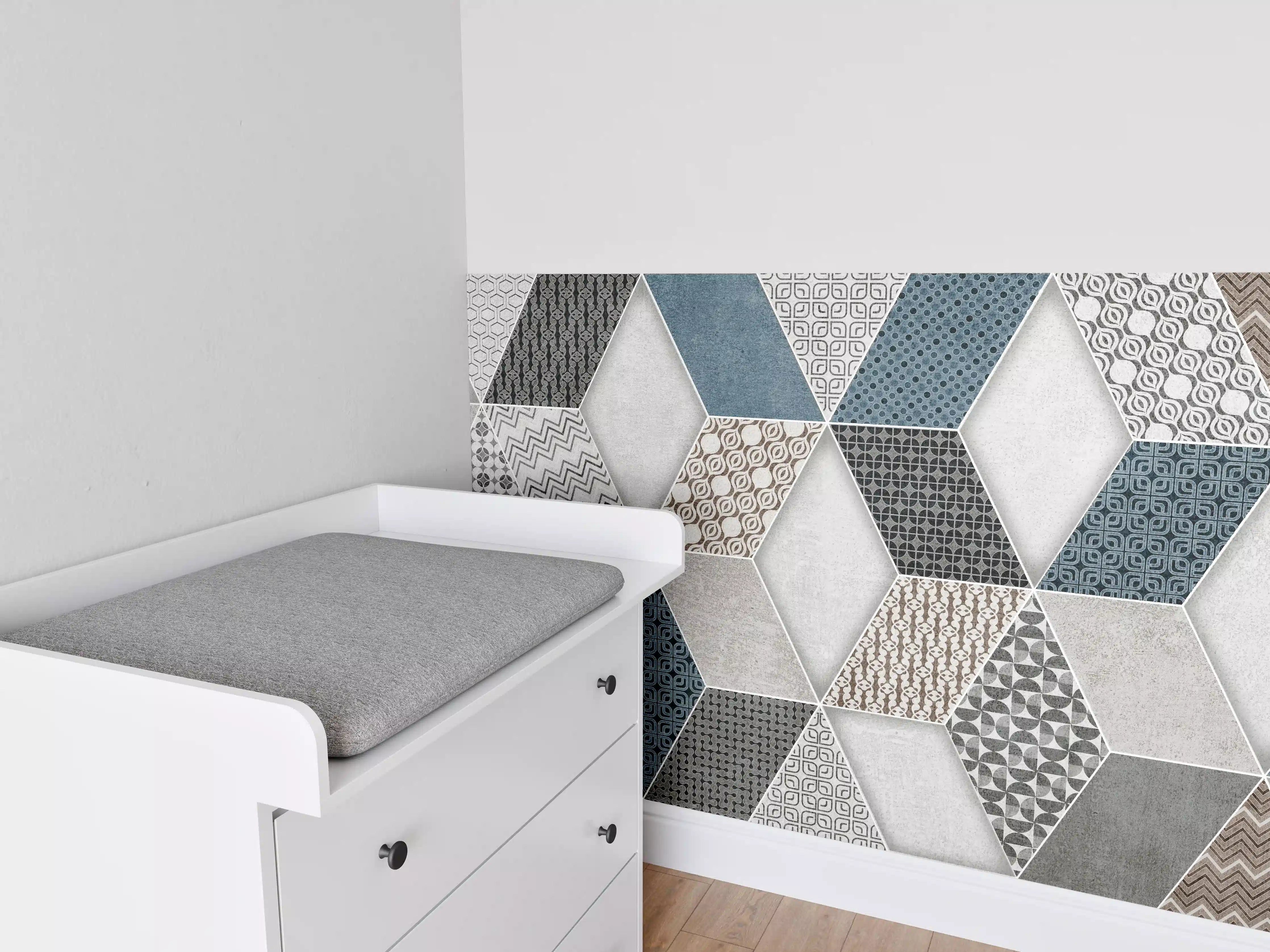 Babyzimmer Wandgestaltung - Geometrischse Retro-Fliesen Muster